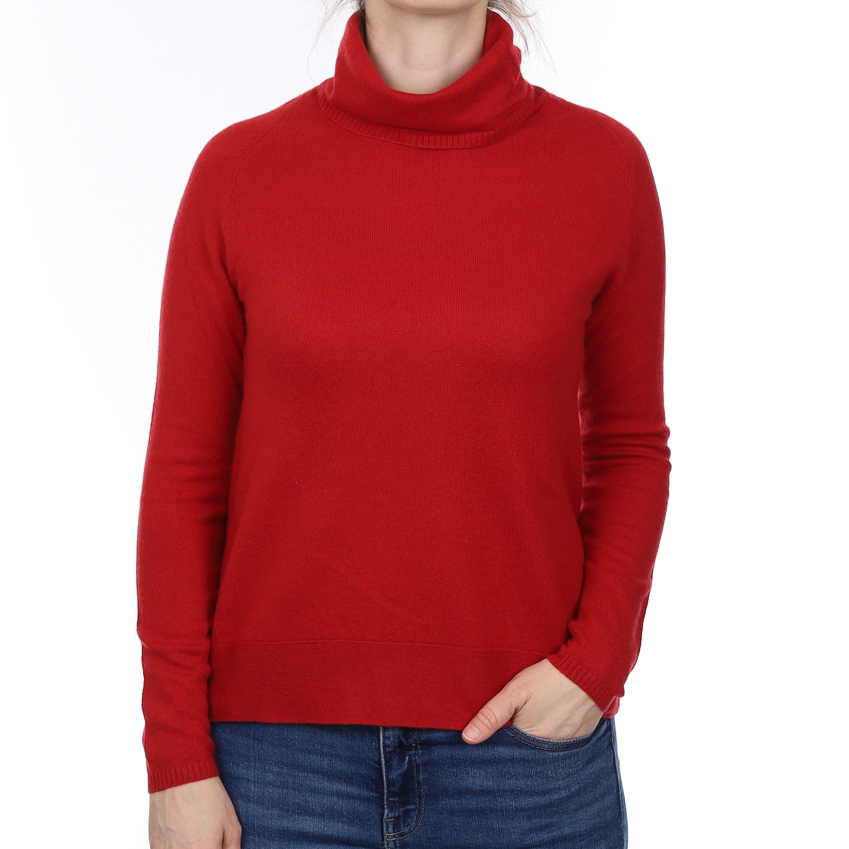 Post Box Red Cashmere Polo Neck Jumper Medium