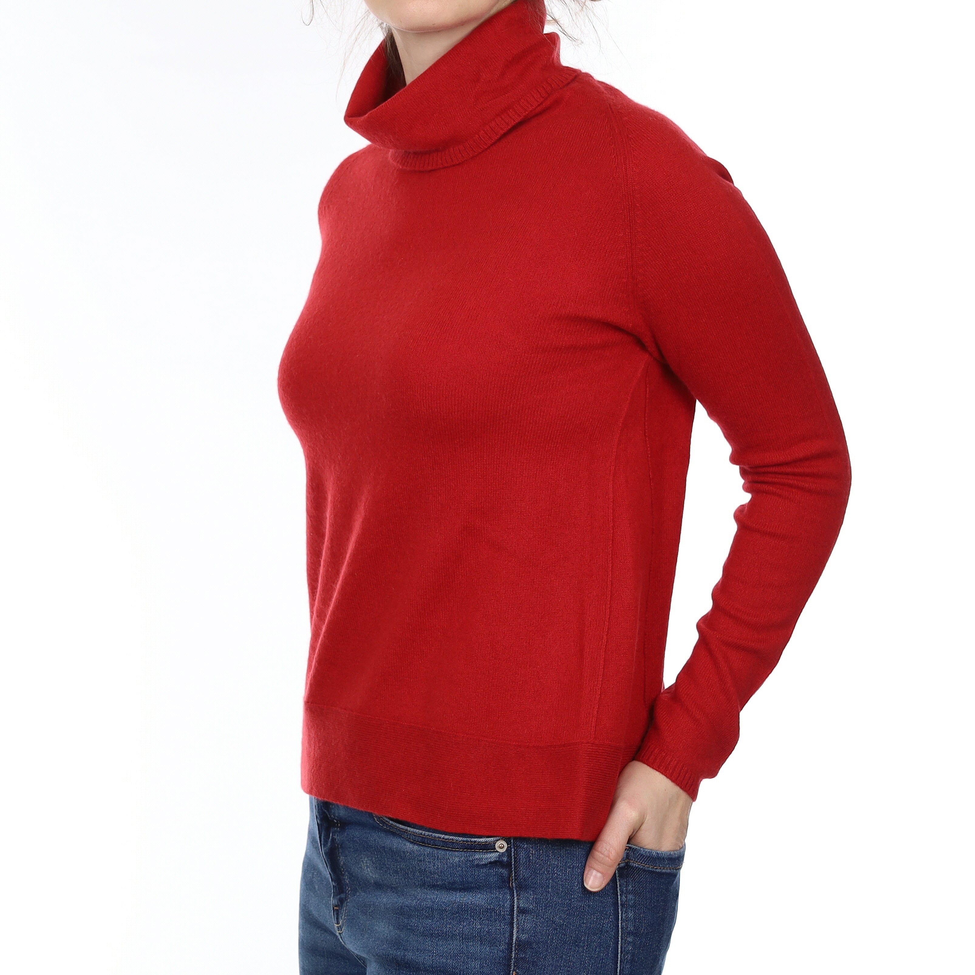 Post Box Red Cashmere Polo Neck Jumper Medium