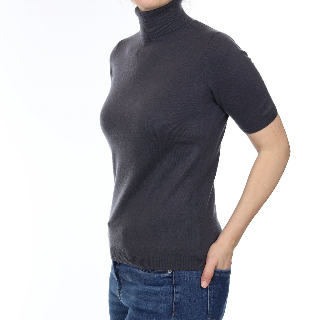 Stone Grey Cashmere Short Sleeve Polo Neck Small