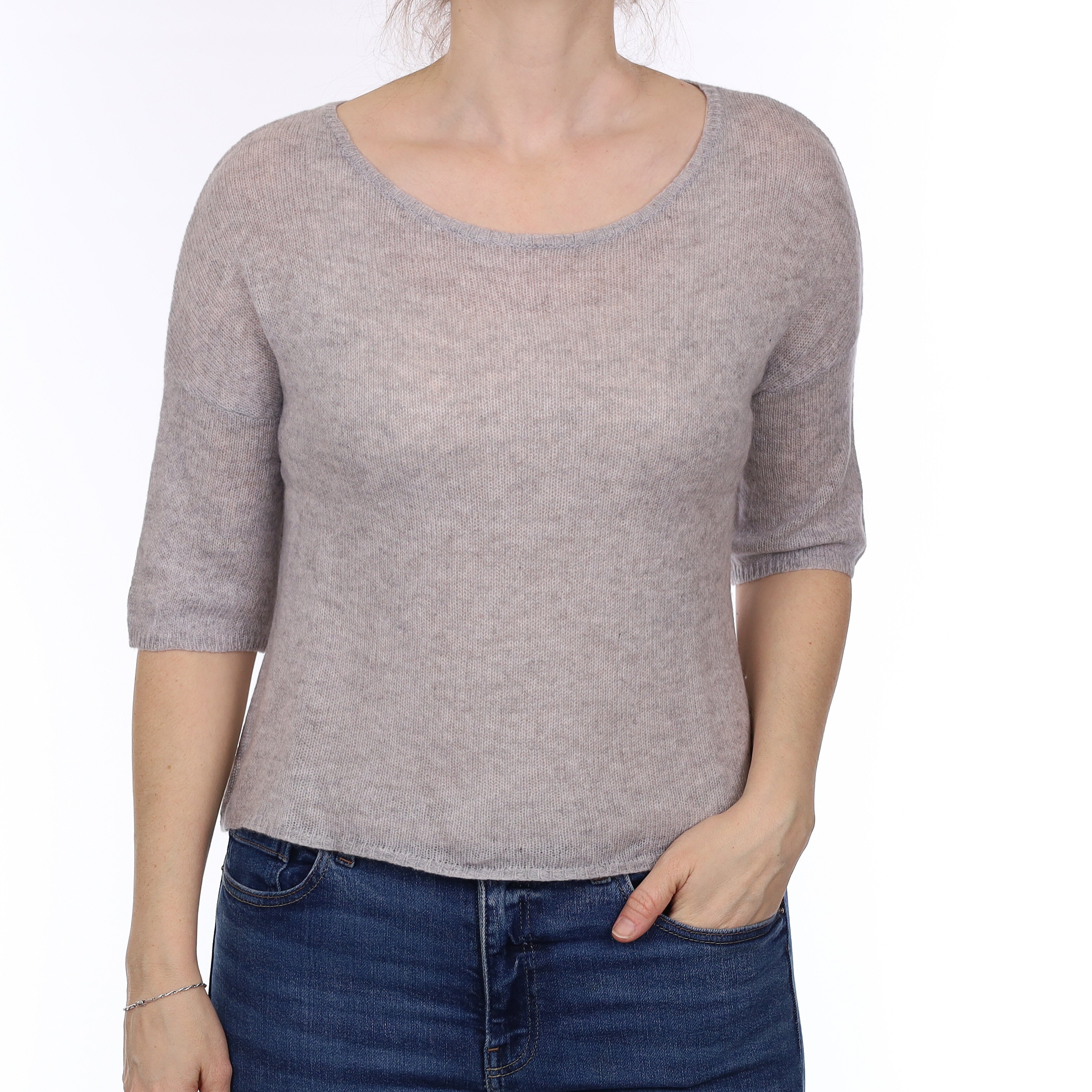 Mist Grey Cashmere Short Sleeve Crew Neck Small