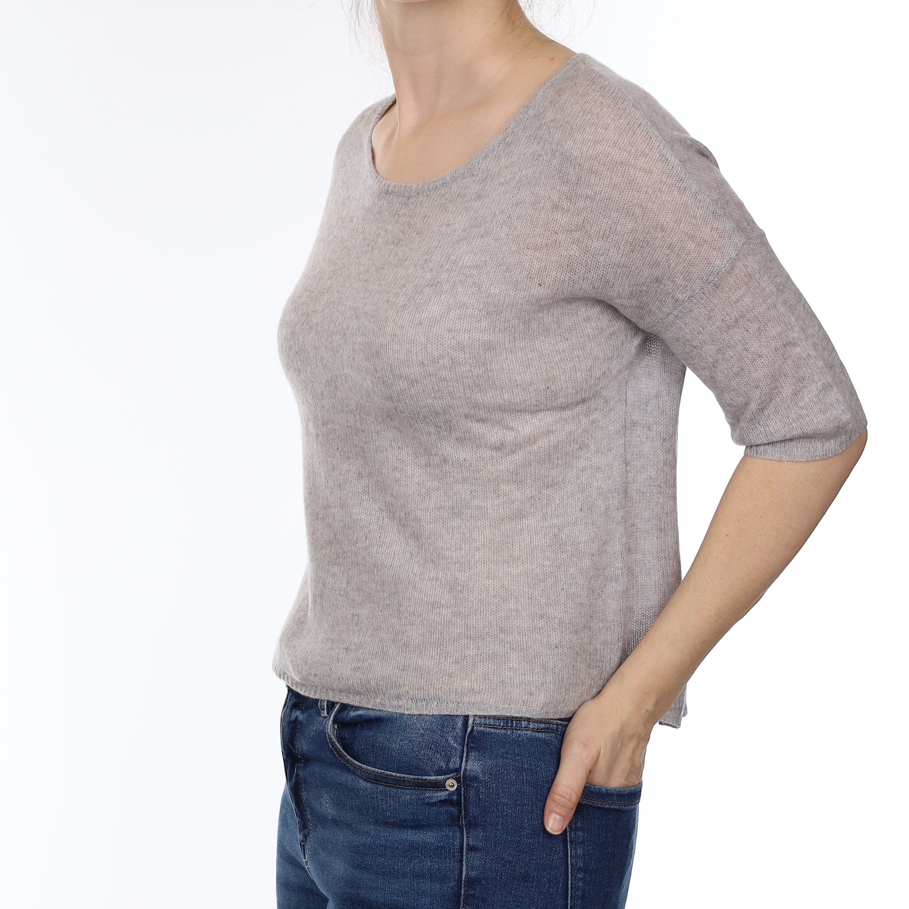 Mist Grey Cashmere Short Sleeve Crew Neck Small