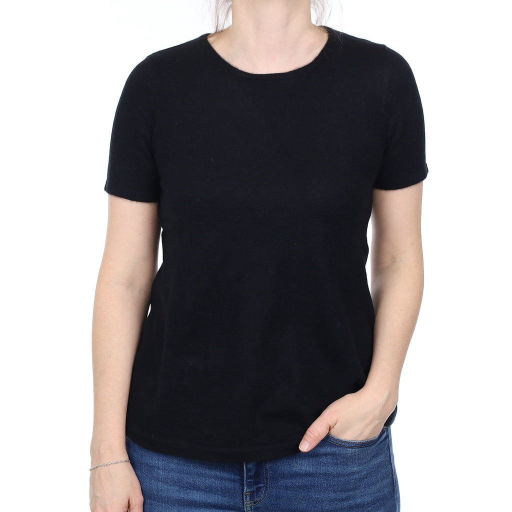 Black Cashmere Short Sleeve Crew Neck Small