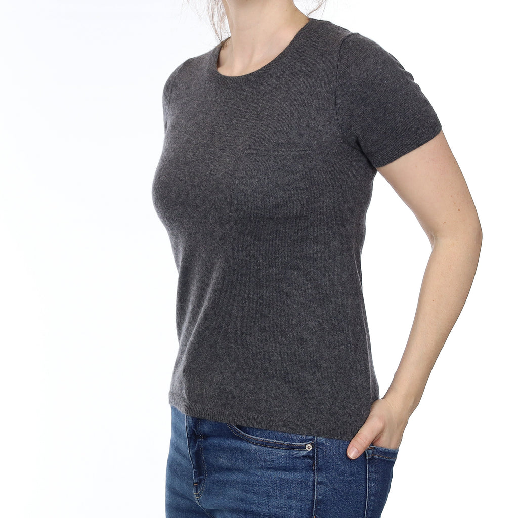 Slate Grey Cashmere Short Sleeve Crew Neck With Pocket Small
