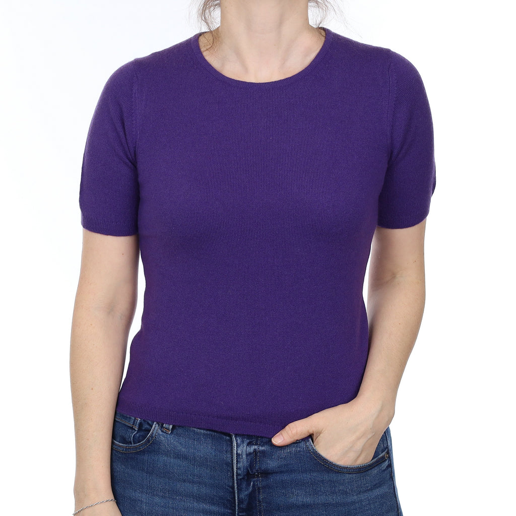 Iris Purple Cashmere Short Sleeve Crew Neck Small