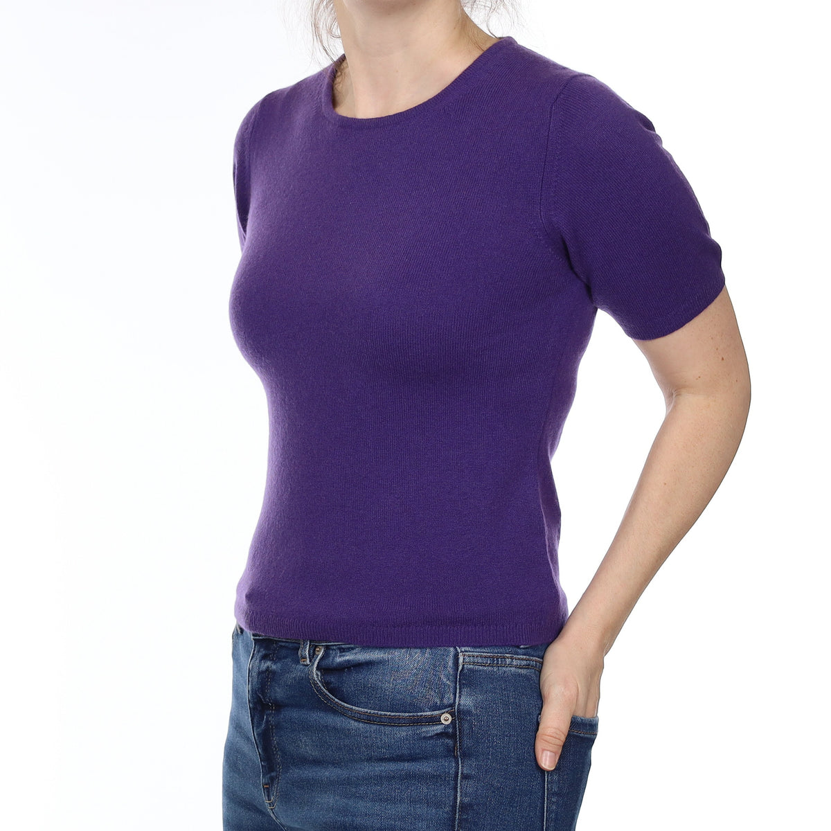 Iris Purple Cashmere Short Sleeve Crew Neck Small