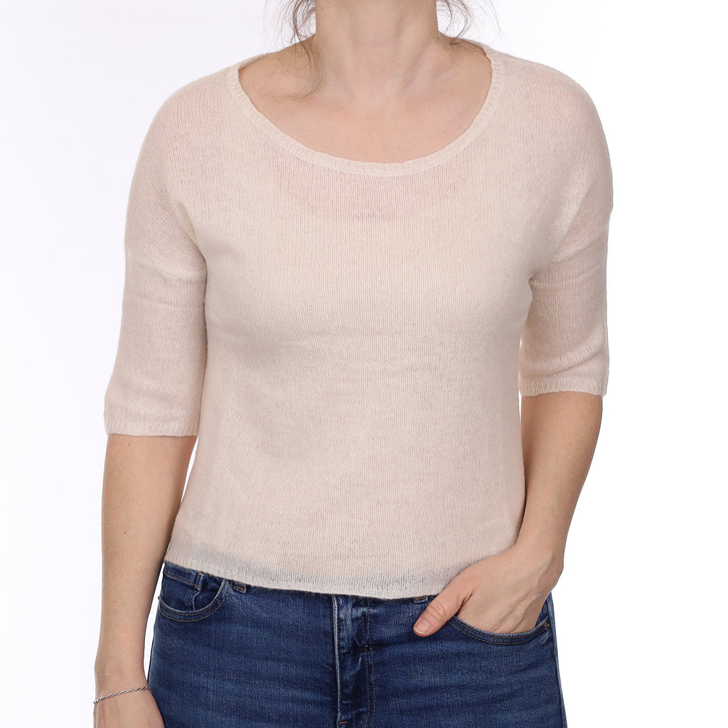 Winter White Cashmere Short Sleeve Crew Neck Small