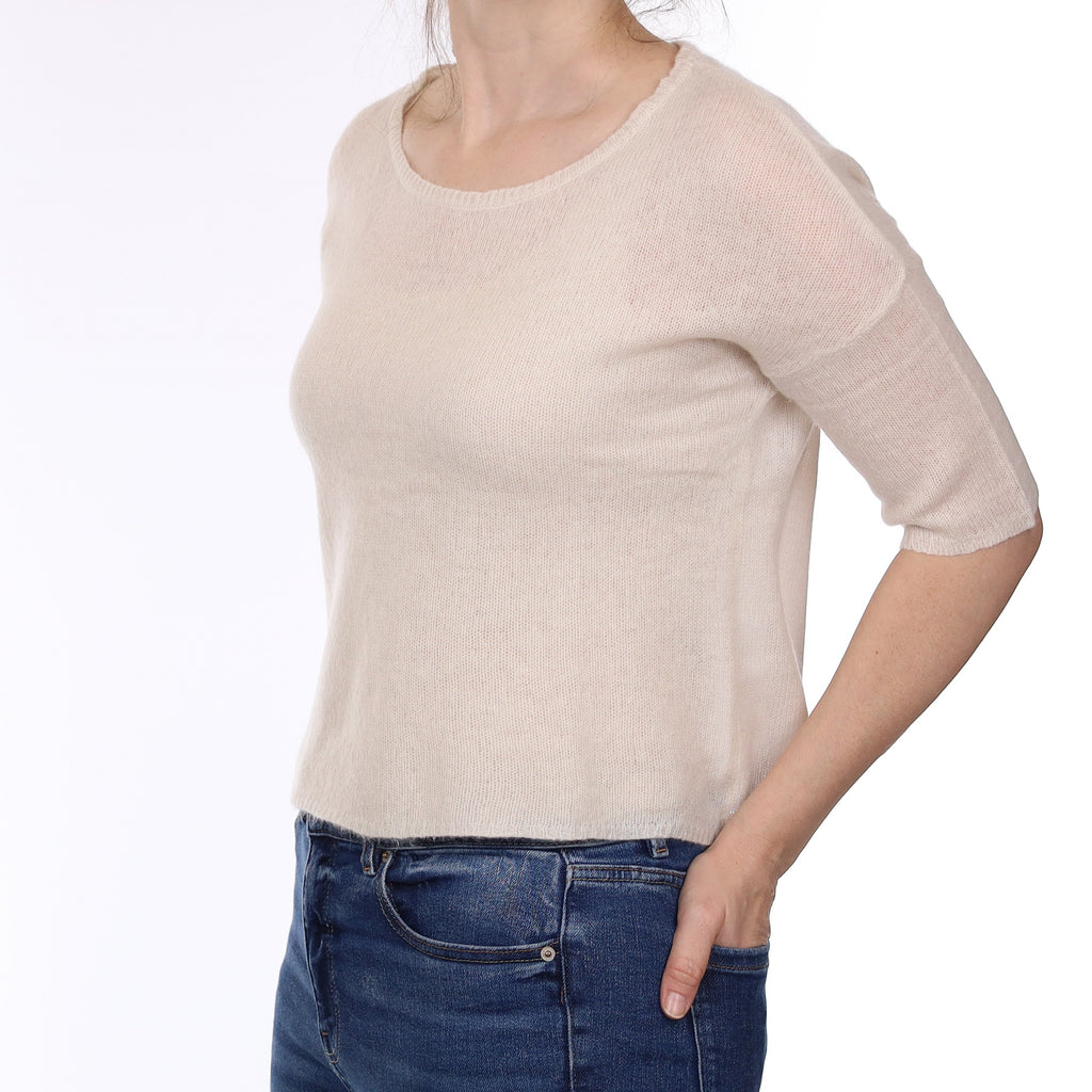 Winter White Cashmere Short Sleeve Crew Neck Small