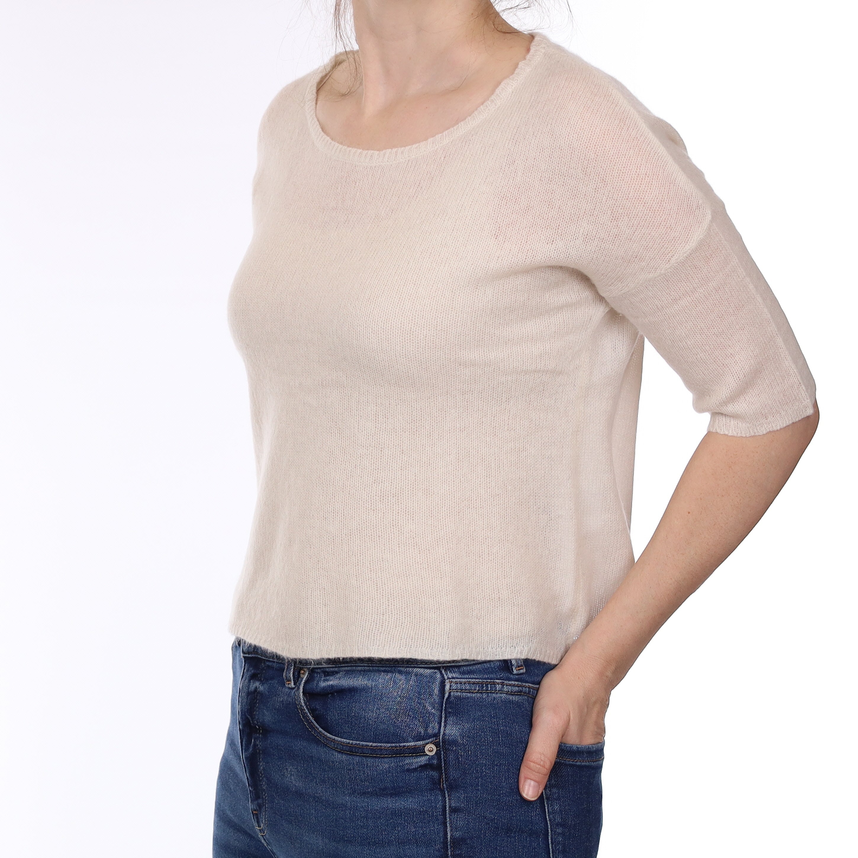 Winter White Cashmere Short Sleeve Crew Neck Small