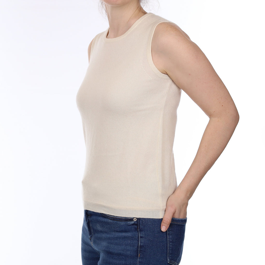 Vanilla Cream Cashmere Crew Neck Tank Top Small