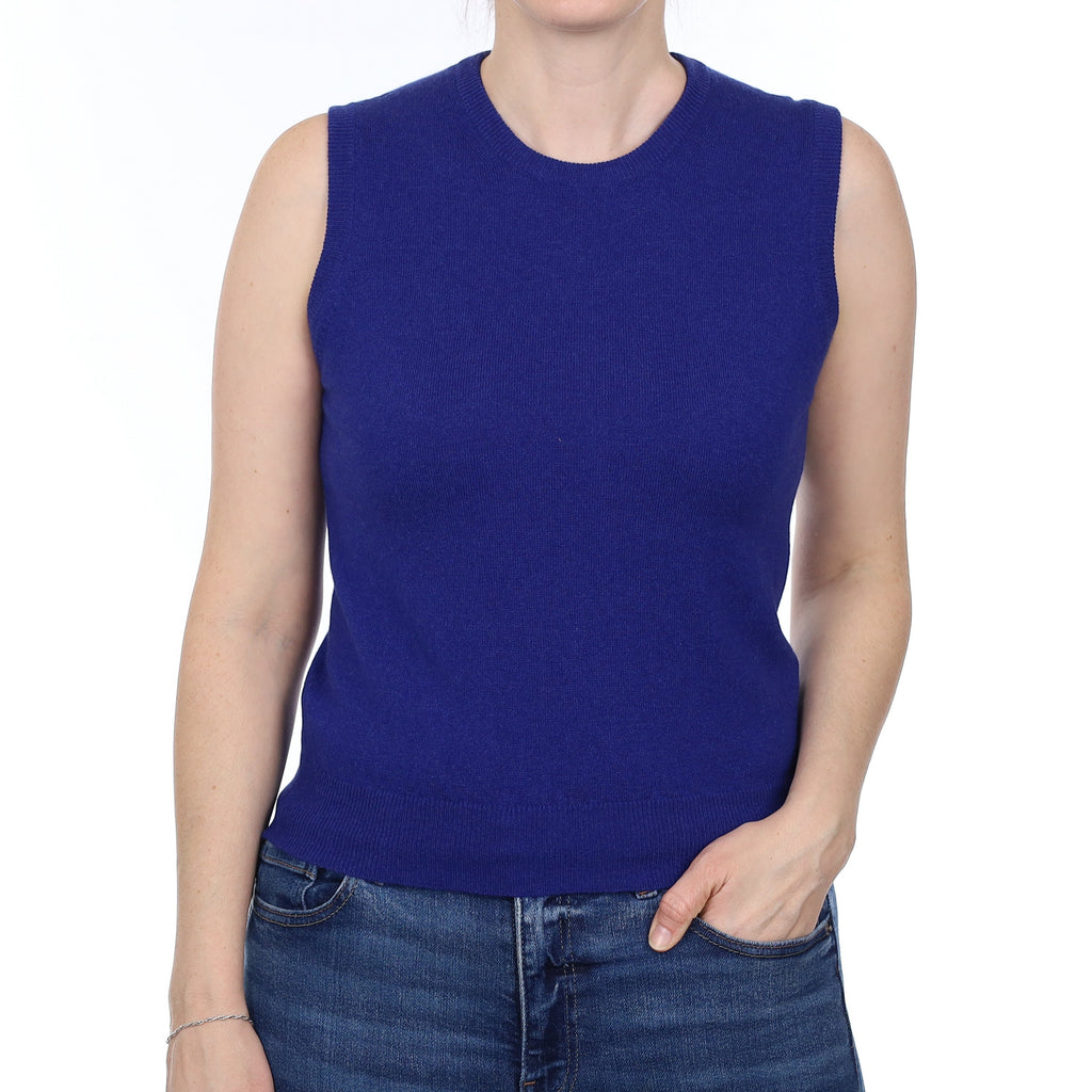 Brand New Scottish Royal Blue Cashmere Crew Neck Tank Top Small