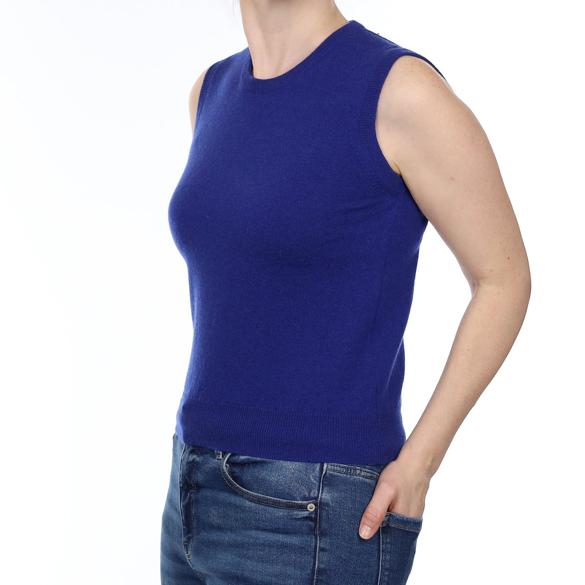 Brand New Scottish Royal Blue Cashmere Crew Neck Tank Top Small