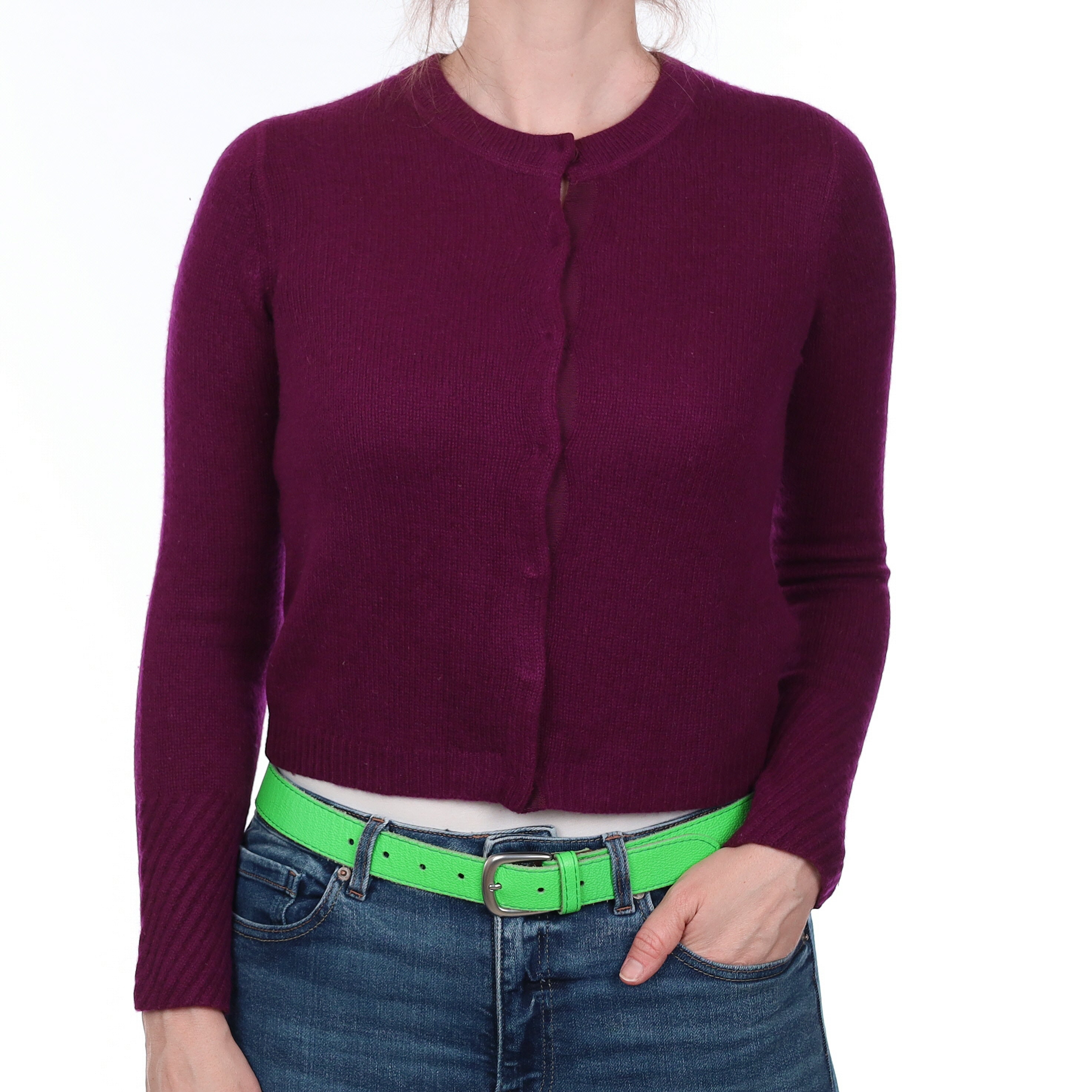 Jigsaw Plum Purple Cashmere Crew Neck Cardigan Small