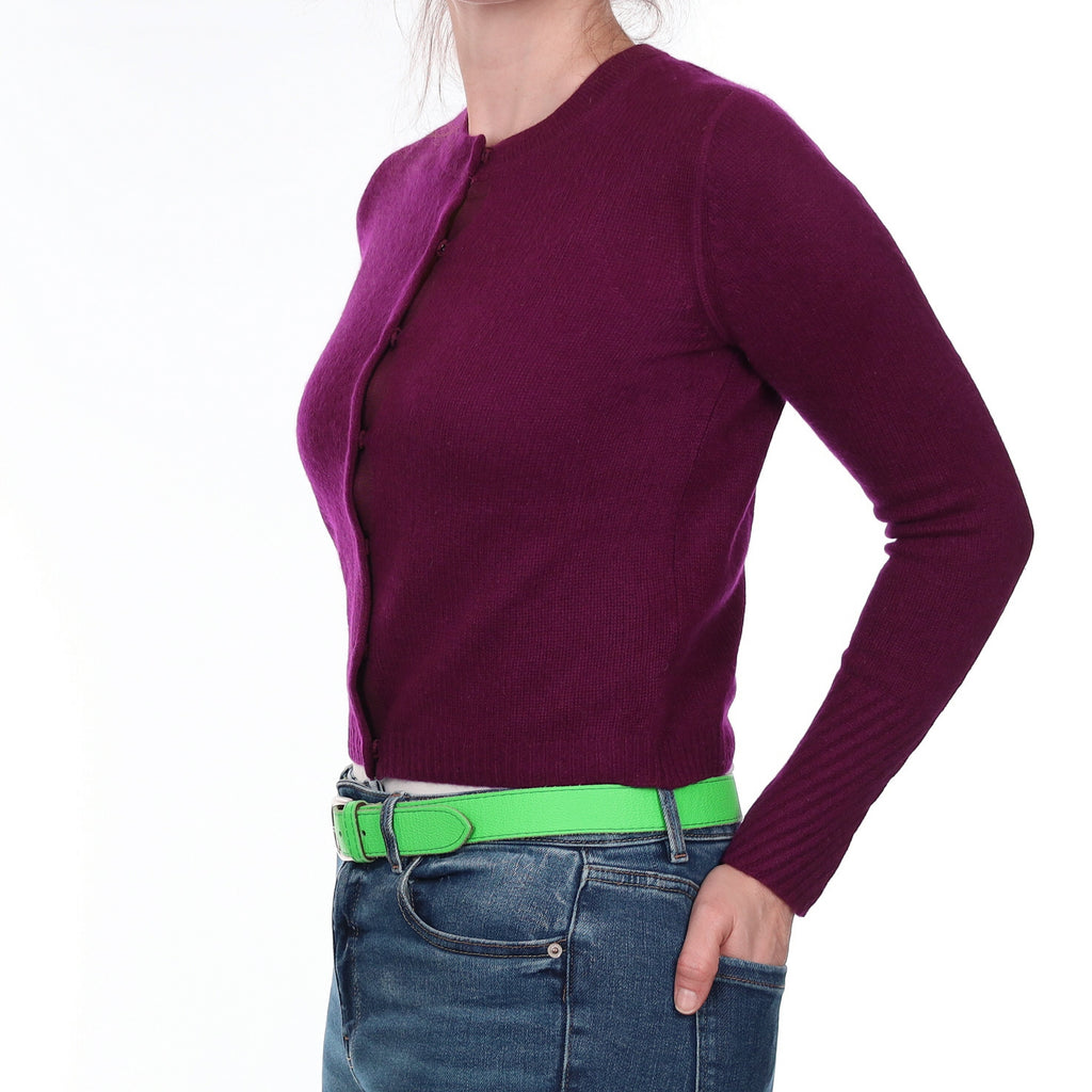 Jigsaw Plum Purple Cashmere Crew Neck Cardigan Small