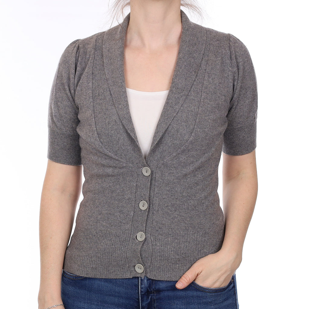 Ash Grey Cashmere Short Sleeve Shawl Collar Cardigan Small