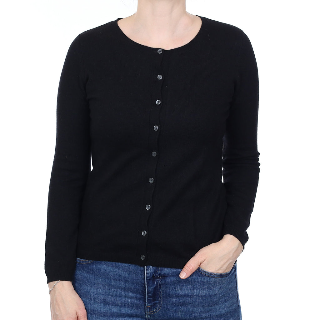 Black Cashmere Crew Neck Cardigan Small