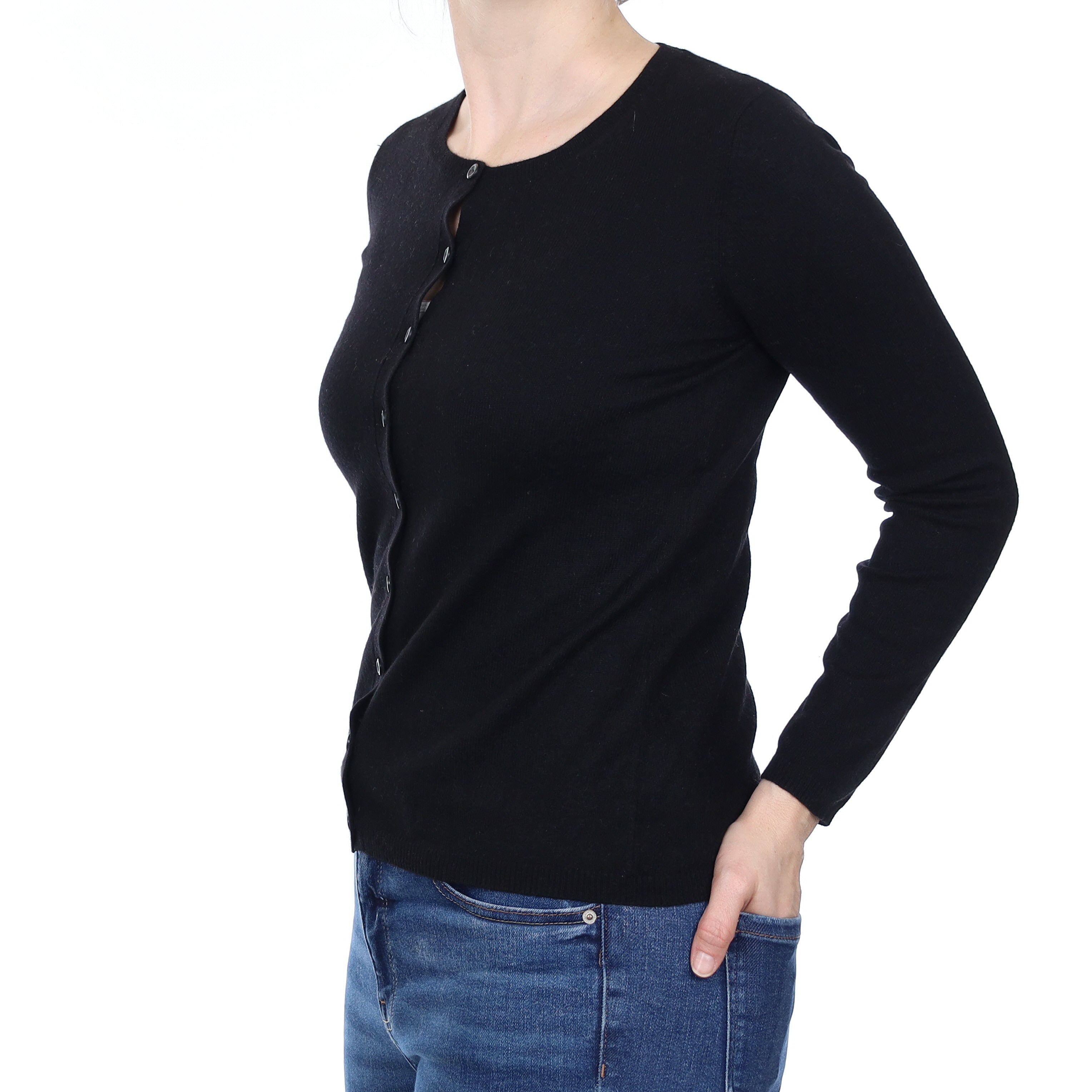 Black Cashmere Crew Neck Cardigan Small