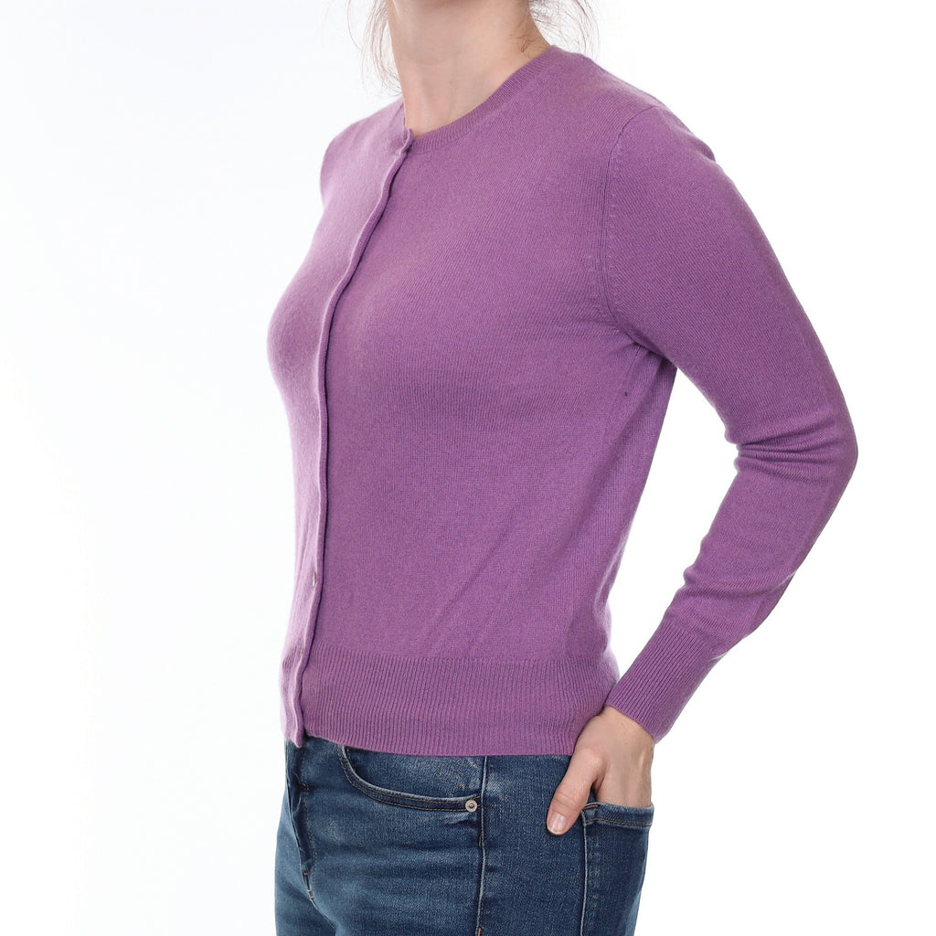 Wisteria Purple Cashmere Crew Neck Cardigan Small
