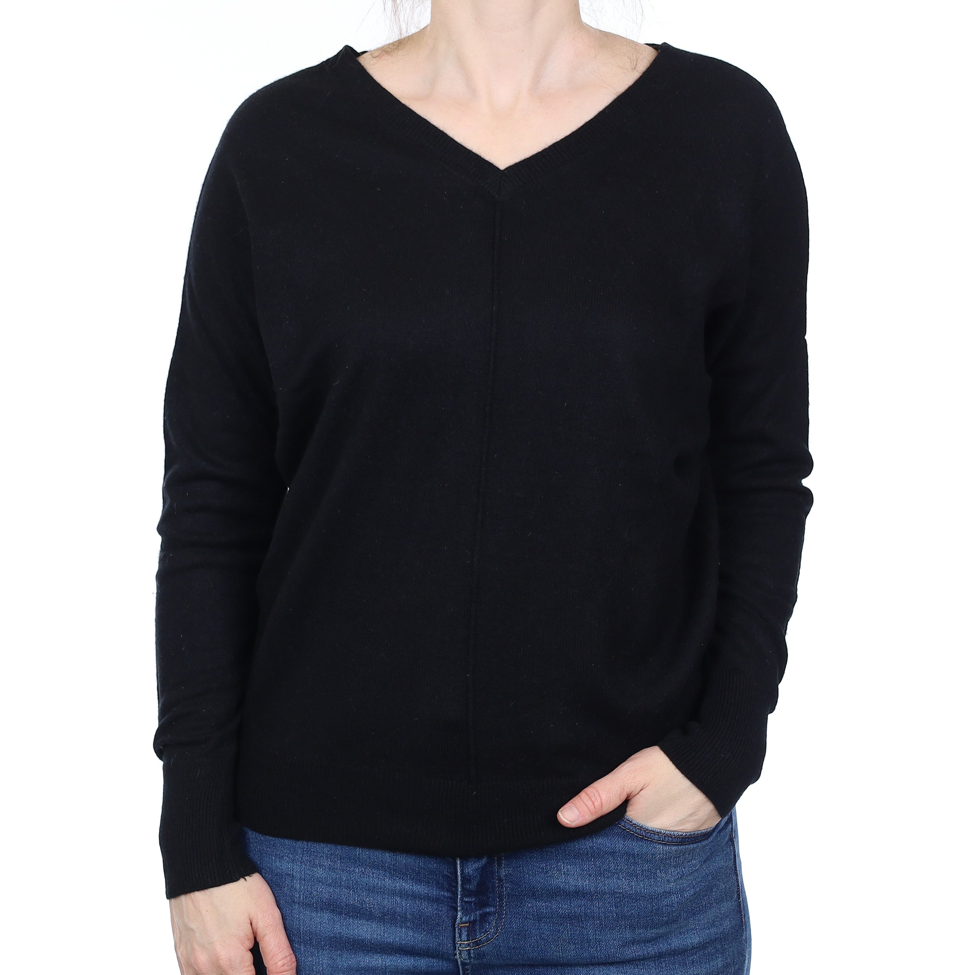 All Saints Black Cashmere Batwing V Neck Jumper Small