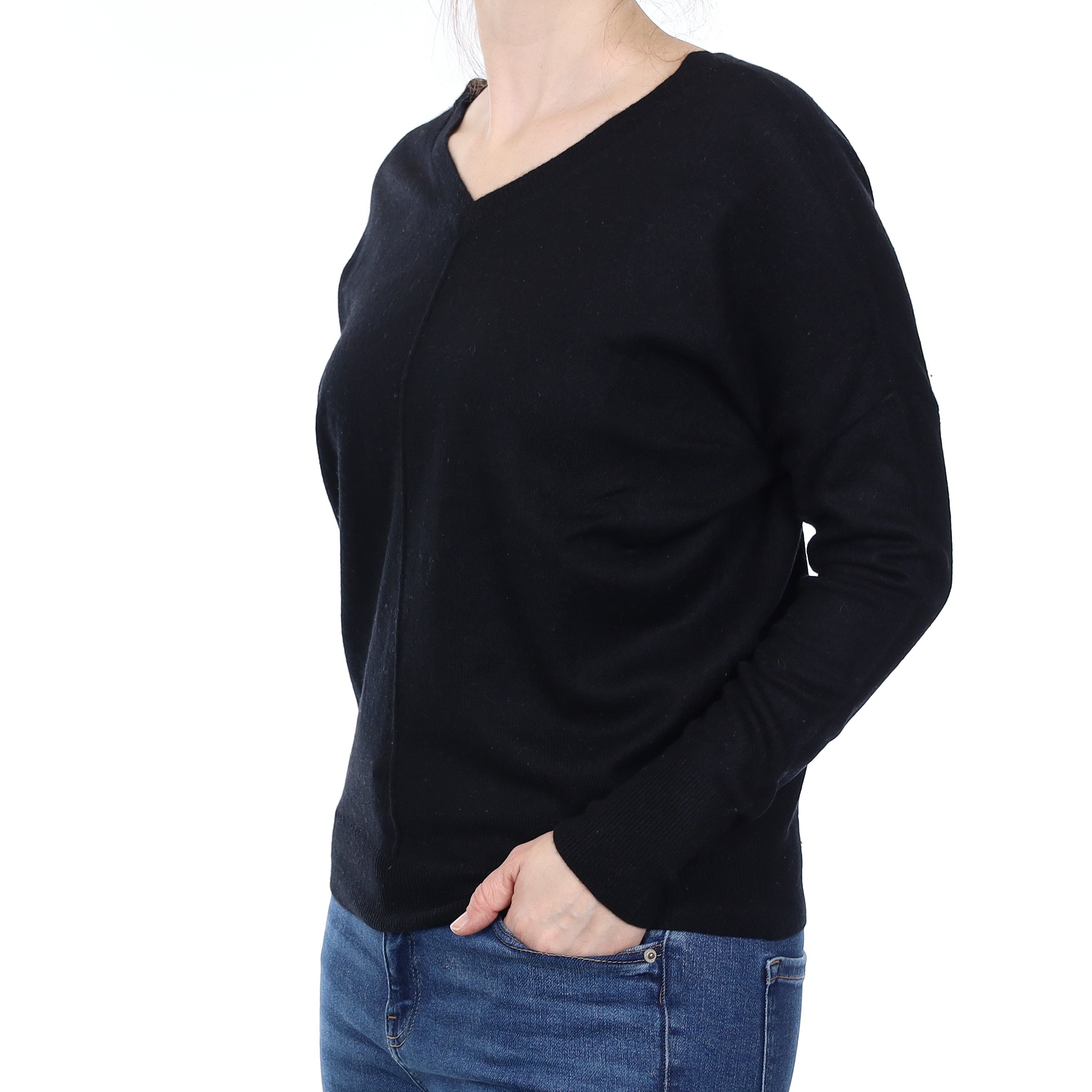 All Saints Black Cashmere Batwing V Neck Jumper Small