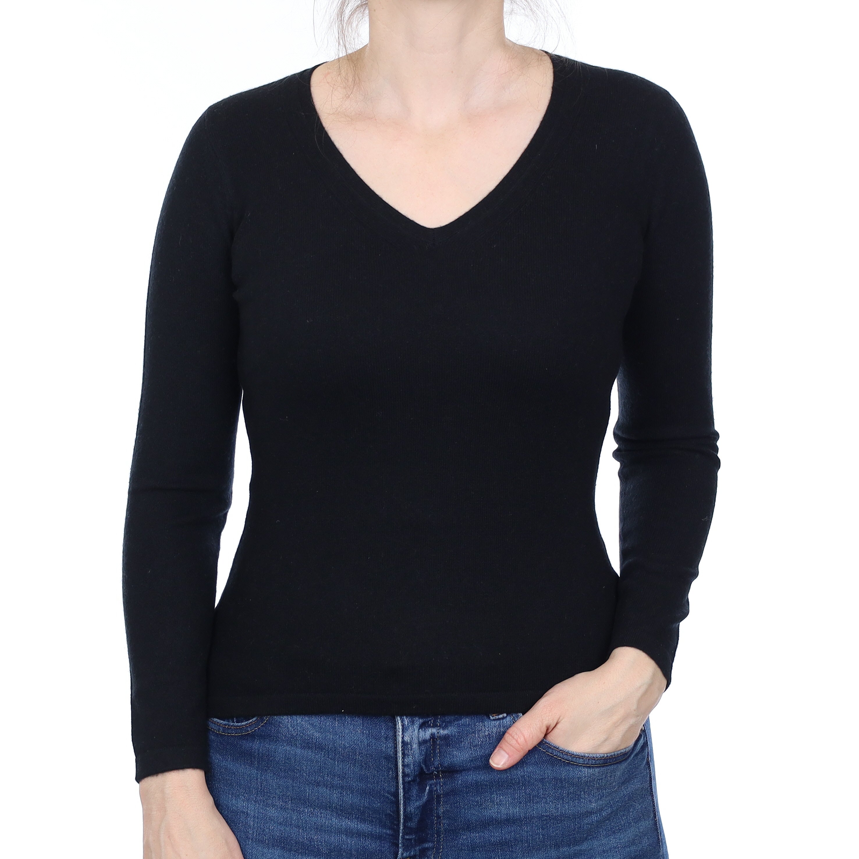 Black Cashmere V Neck Jumper Small