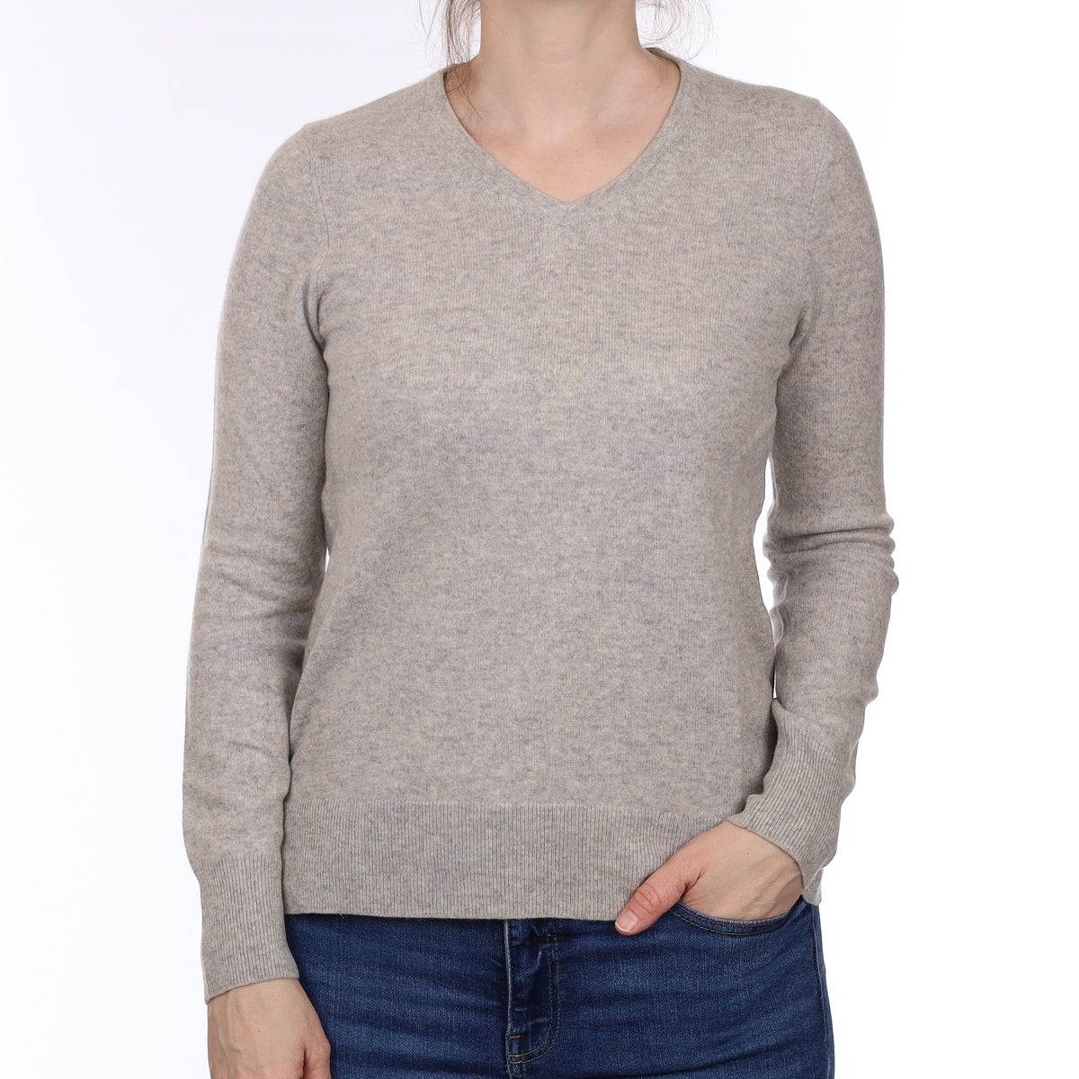 Smoke Grey Cashmere V Neck Jumper Small