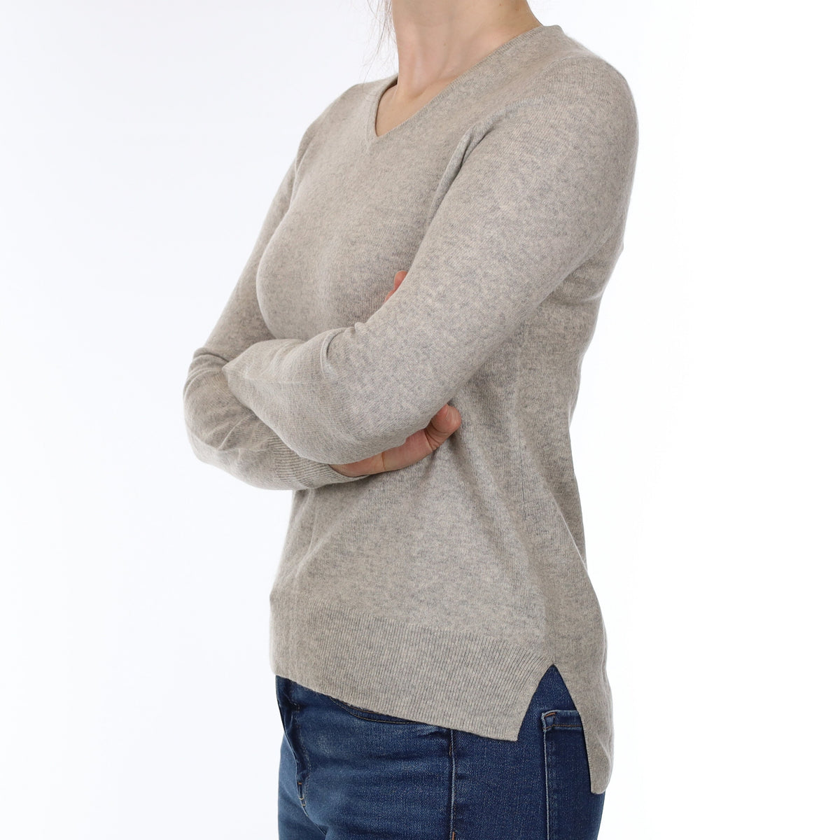 Smoke Grey Cashmere V Neck Jumper Small