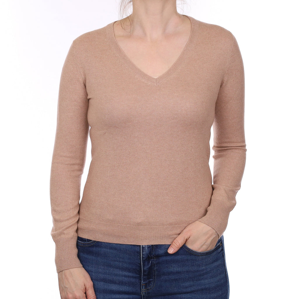 Nude Beige Cashmere V Neck Jumper Small