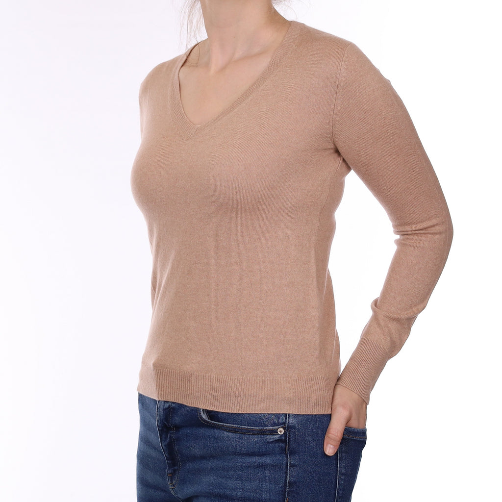 Nude Beige Cashmere V Neck Jumper Small