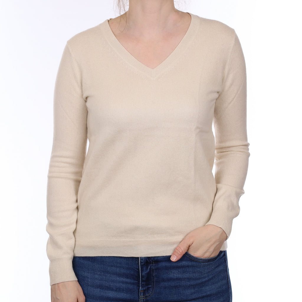 Ivory Cashmere V Neck Jumper Small
