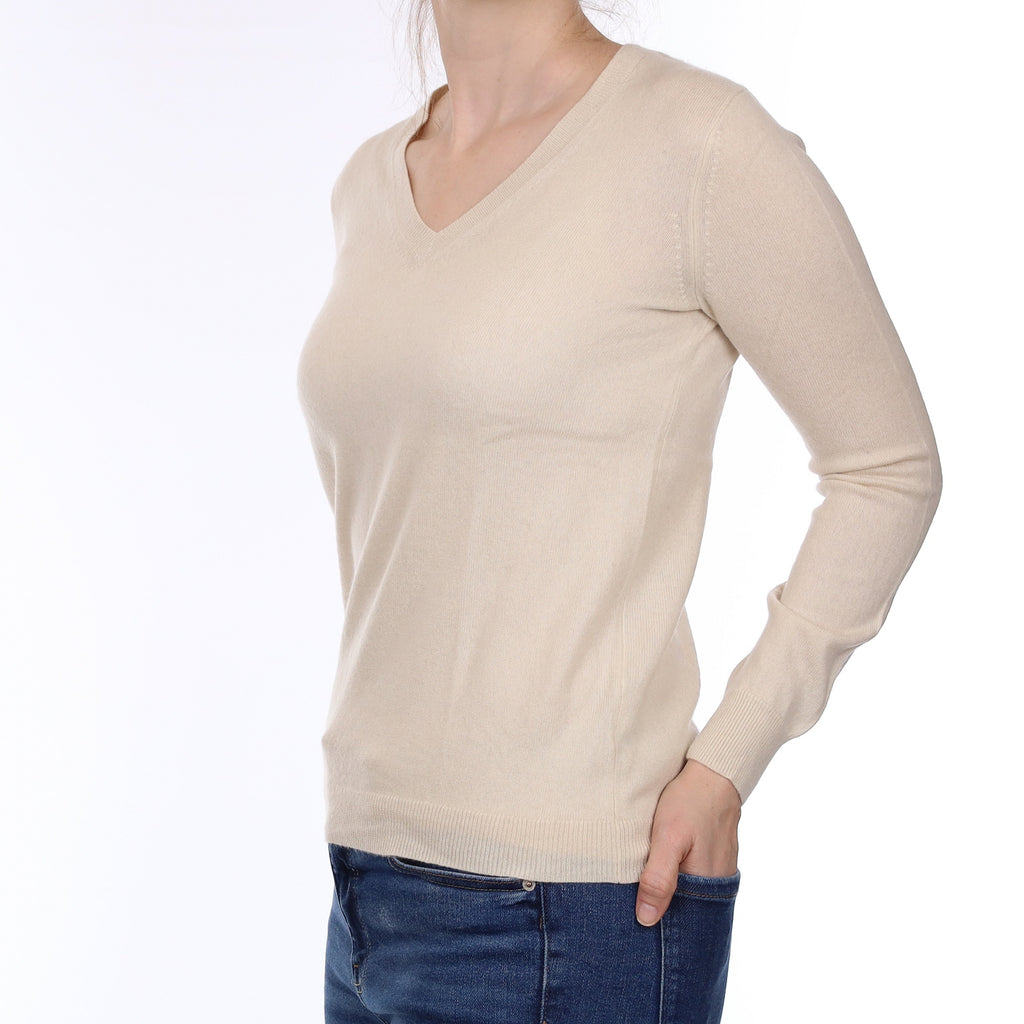 Ivory Cashmere V Neck Jumper Small