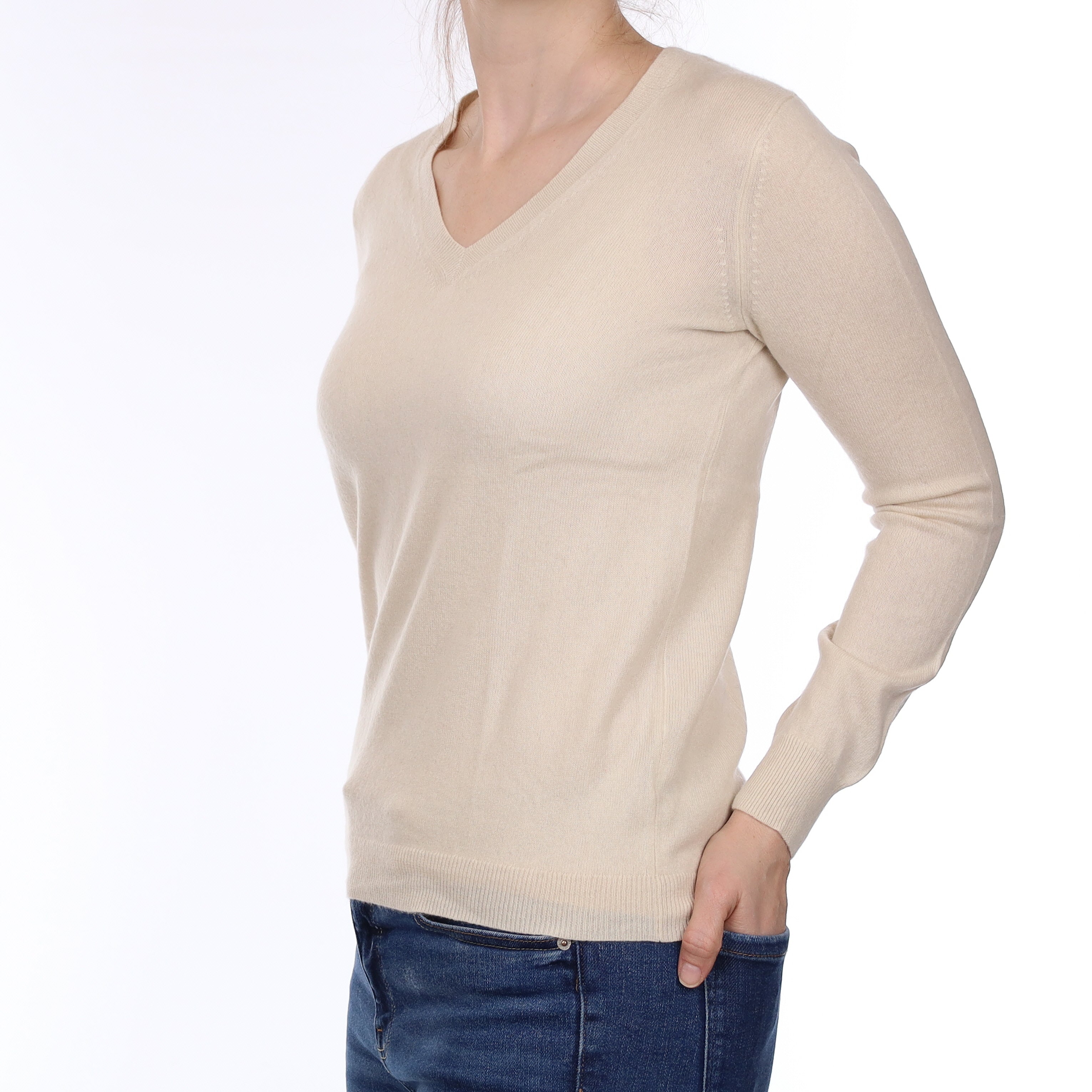 Ivory Cashmere V Neck Jumper Small