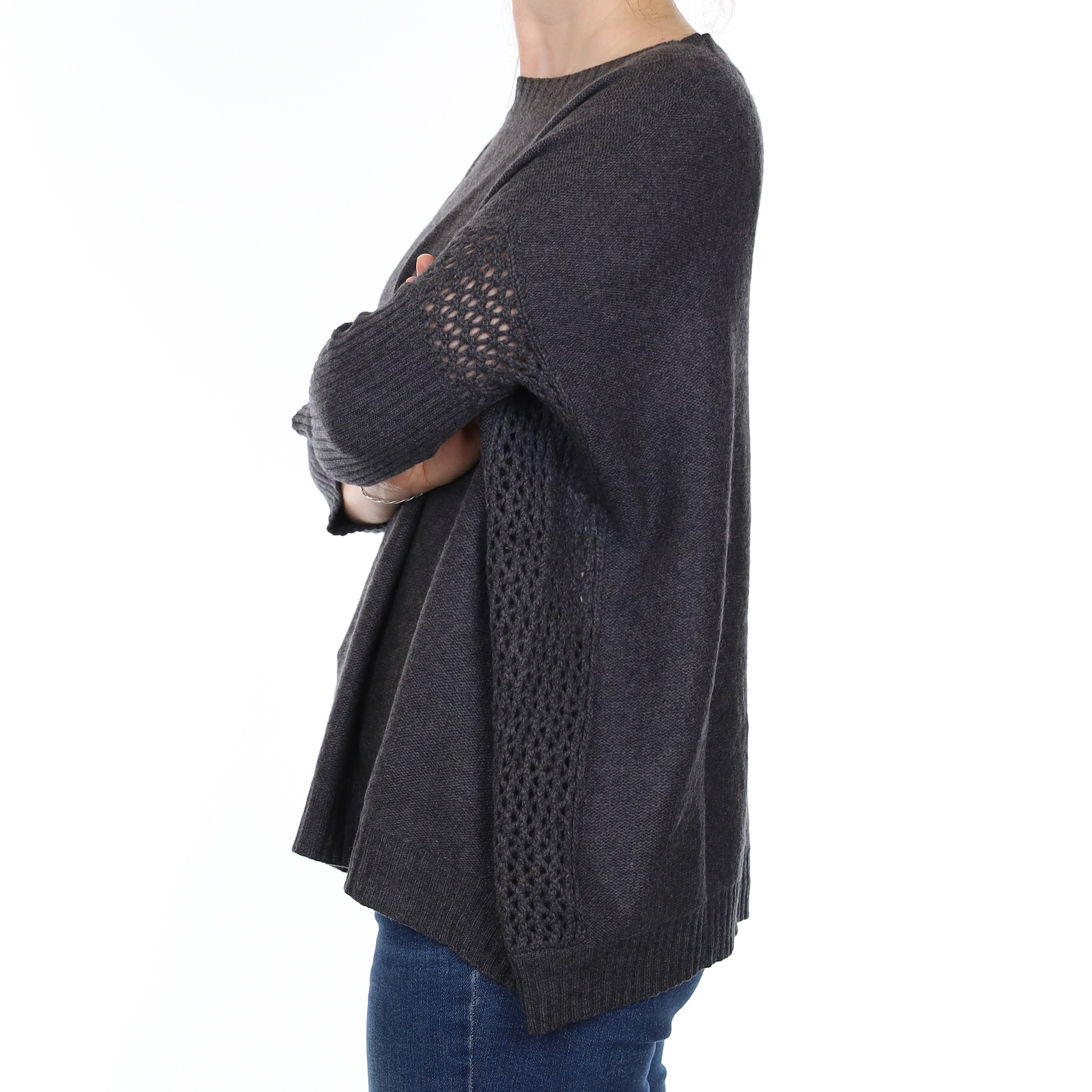 Slate Grey Cashmere Slouchy Batwing Crew Neck Jumper Small