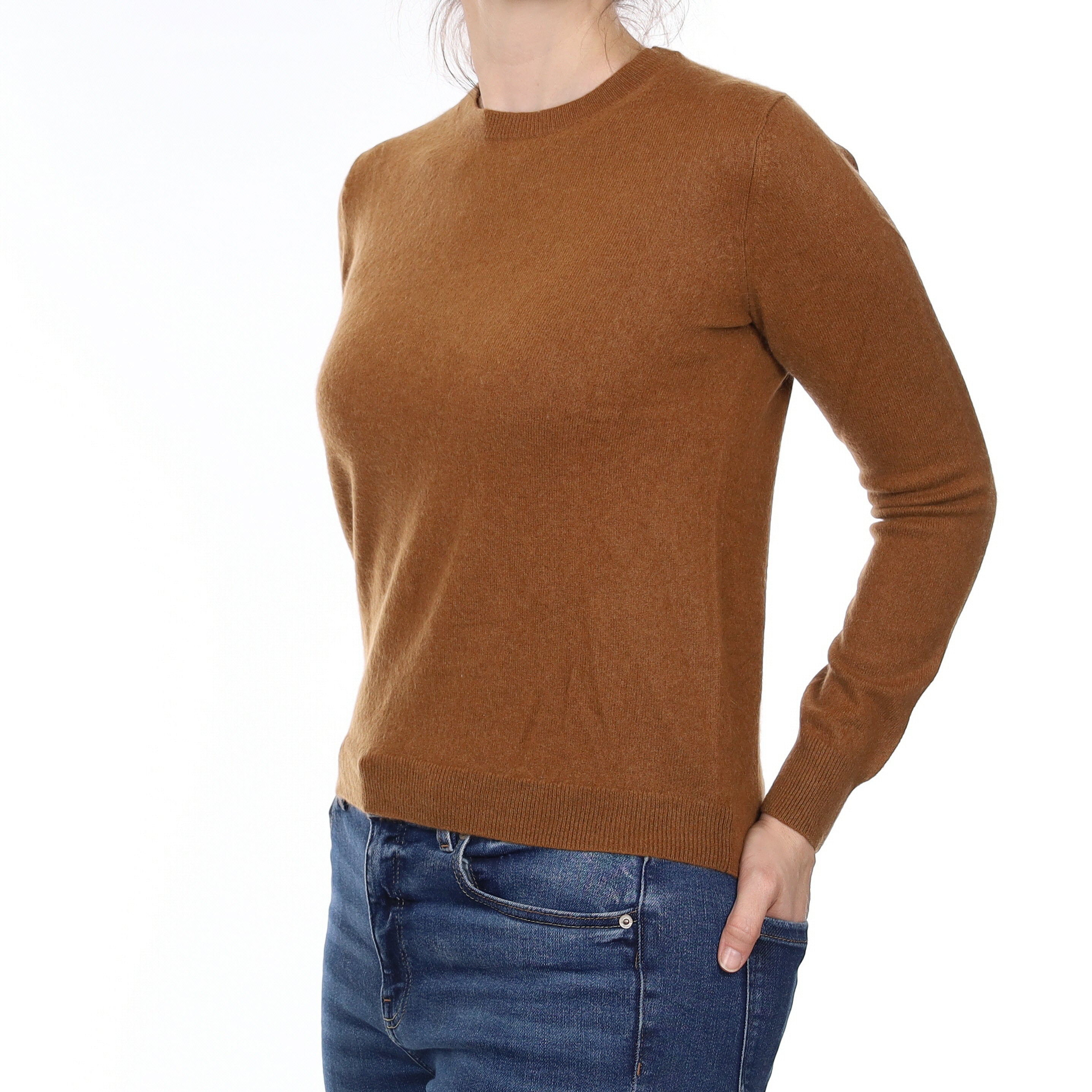 Chestnut Brown Cashmere Crew Neck Jumper Small