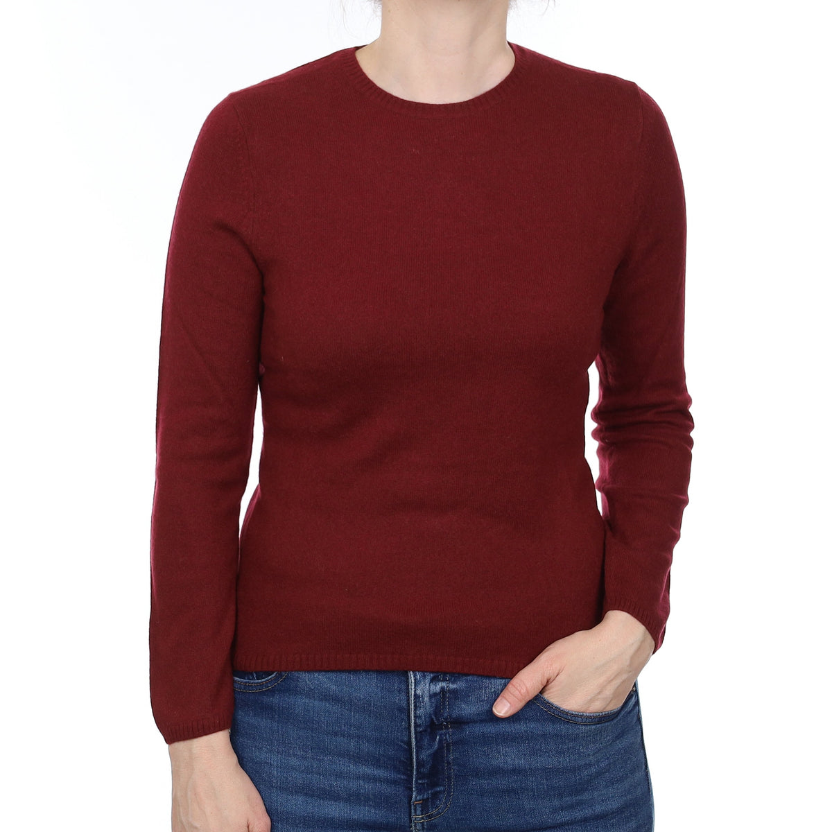 Wine Red Cashmere Crew Neck Jumper Small