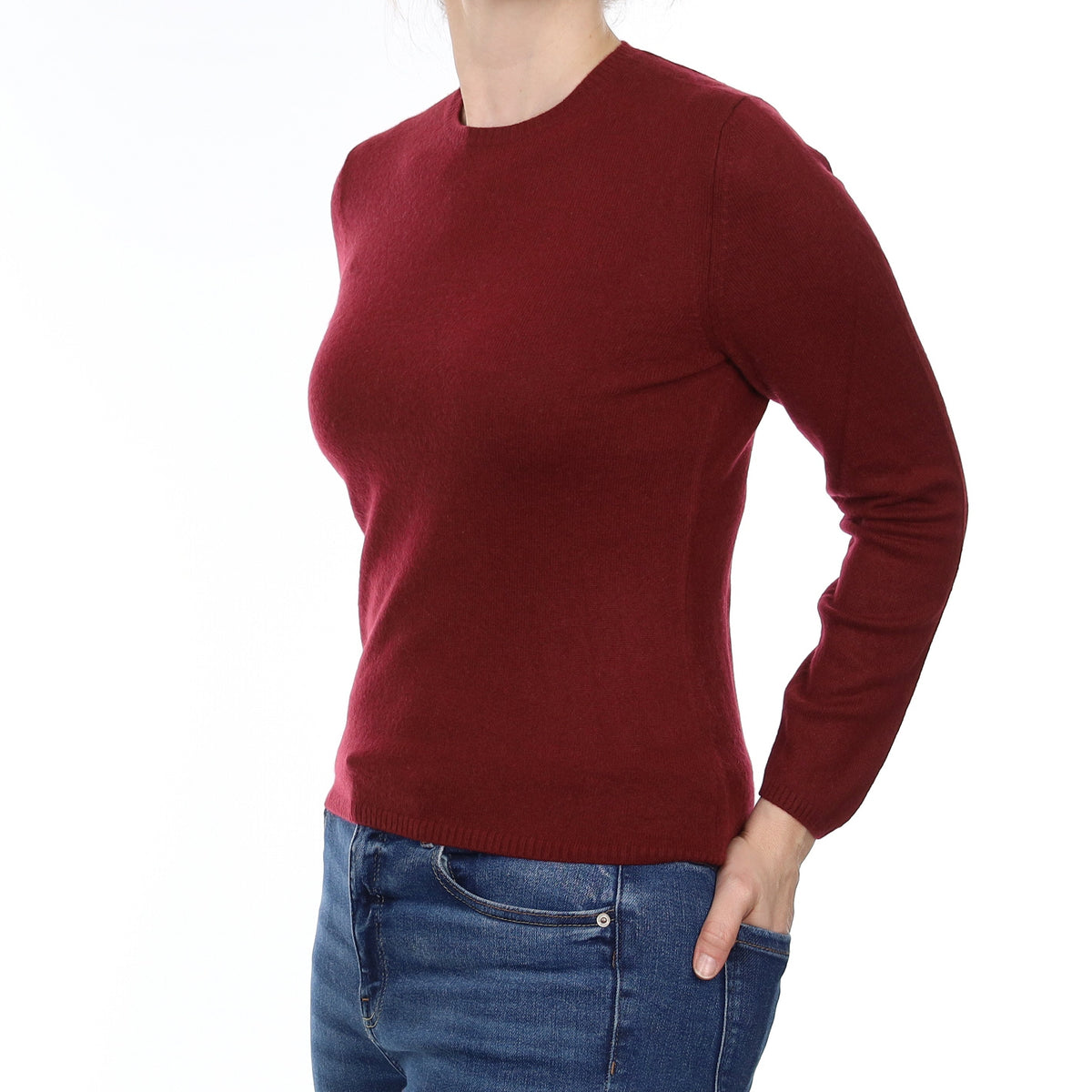 Wine Red Cashmere Crew Neck Jumper Small