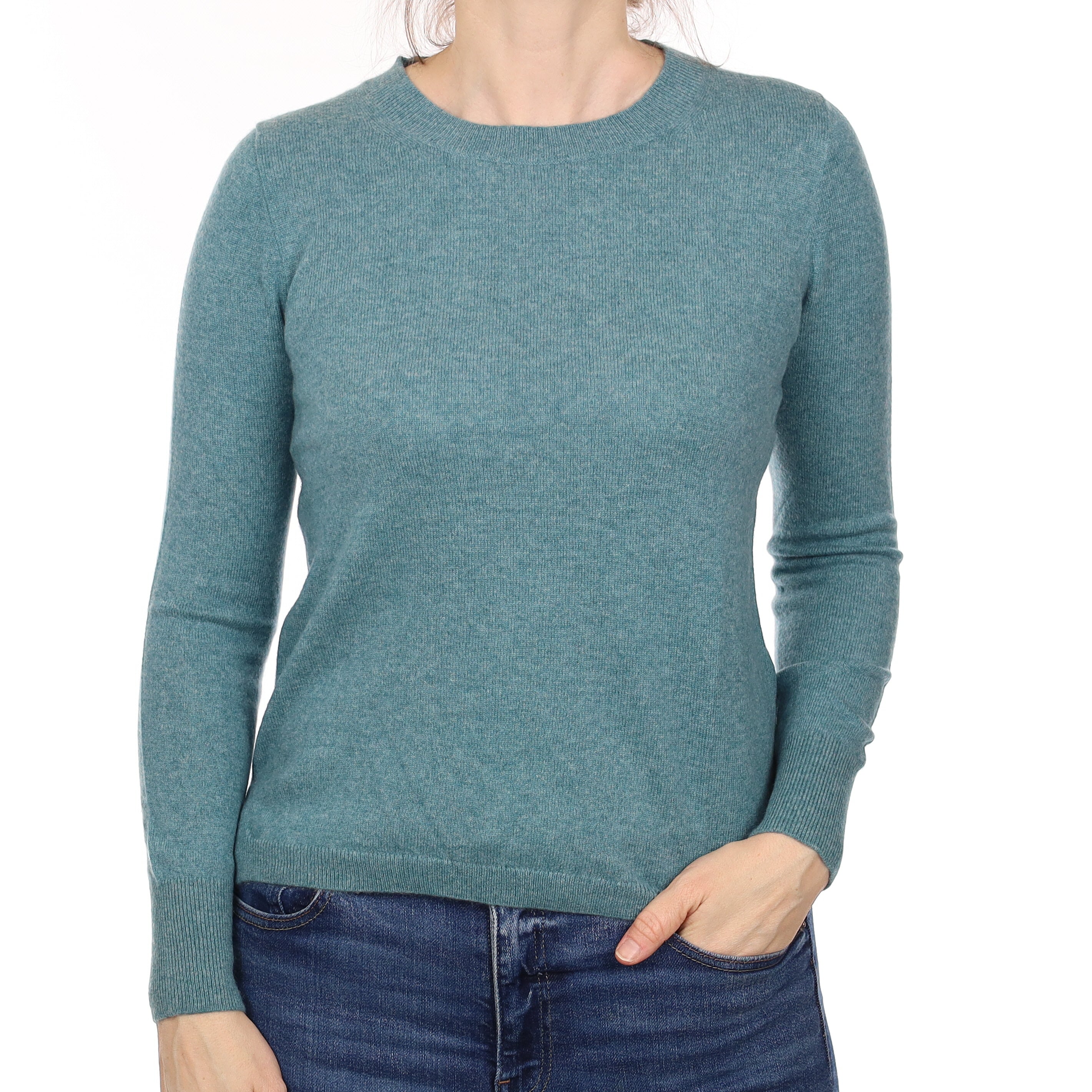 Sea Green Marl Cashmere Crew Neck Jumper Small
