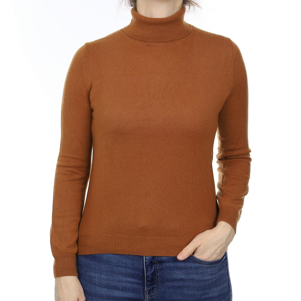 Copper Brown Cashmere Polo Neck Jumper Small