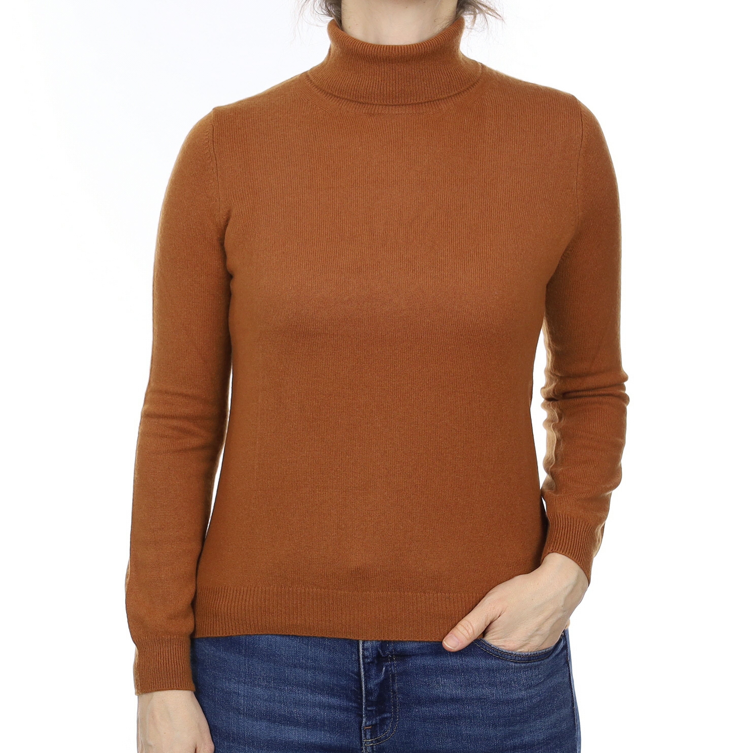 Copper Brown Cashmere Polo Neck Jumper Small