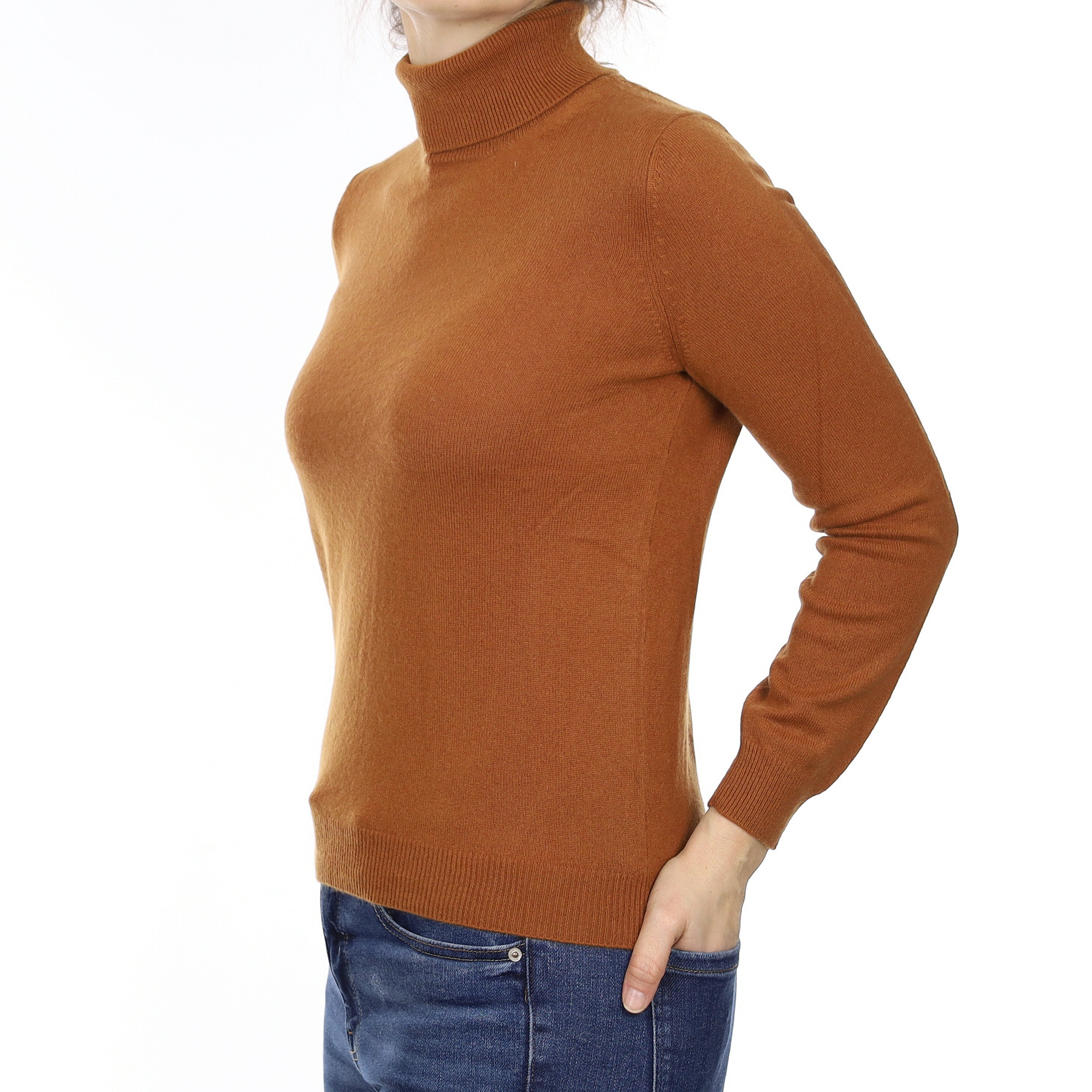 Copper Brown Cashmere Polo Neck Jumper Small