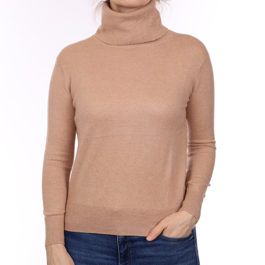 Nude Beige Cashmere Polo Neck Jumper Small