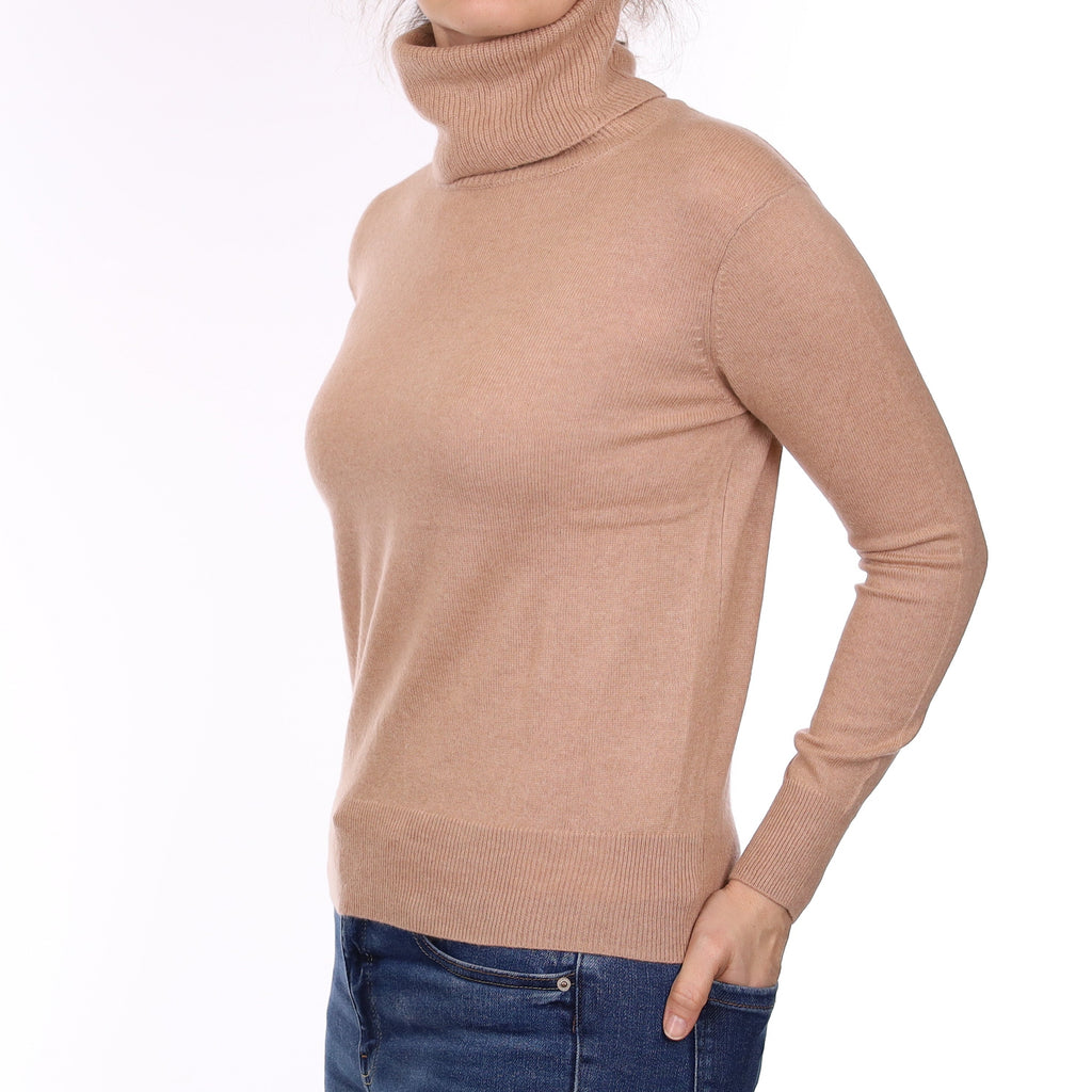 Nude Beige Cashmere Polo Neck Jumper Small