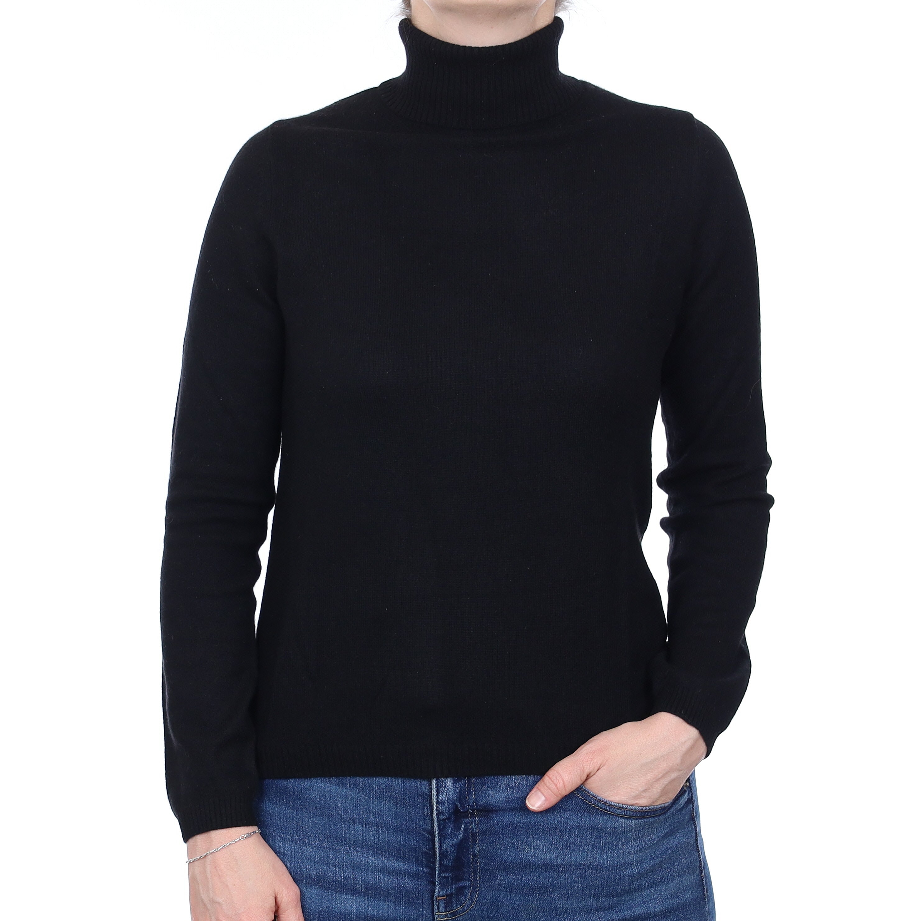 Neiman Marcus Black Cashmere Polo Neck Jumper Small