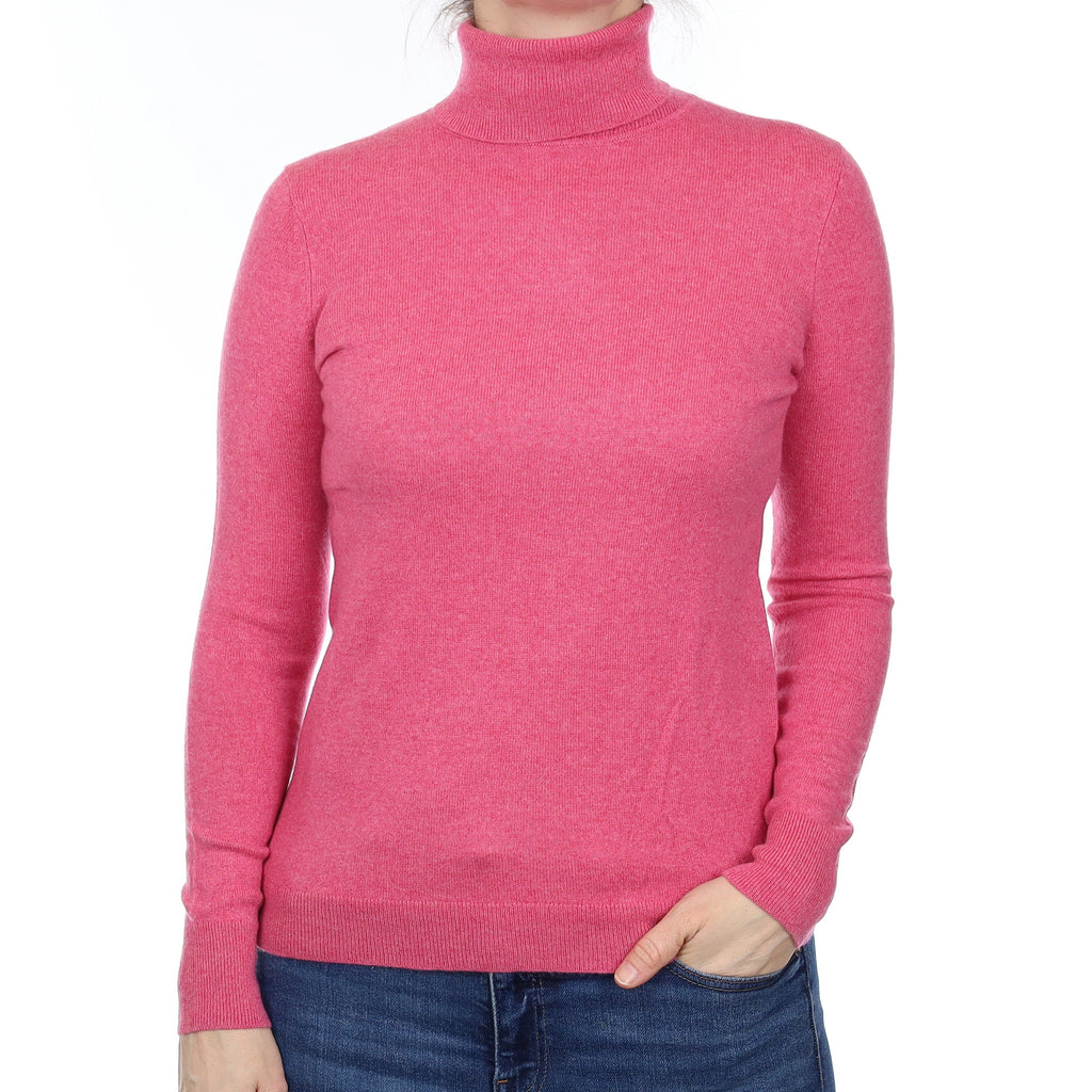 Loganberry Pink Cashmere Polo Neck Jumper Small