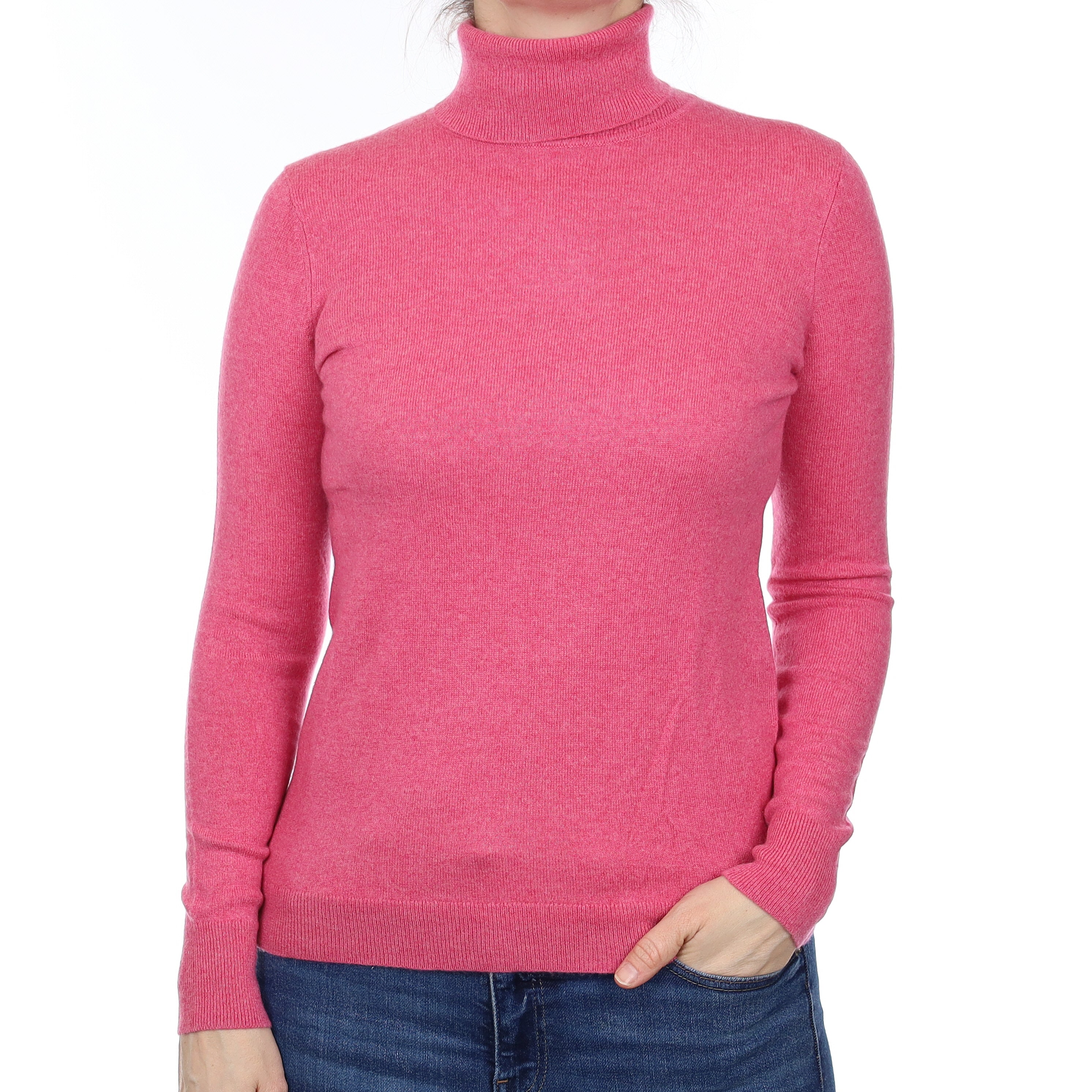 Loganberry Pink Cashmere Polo Neck Jumper Small