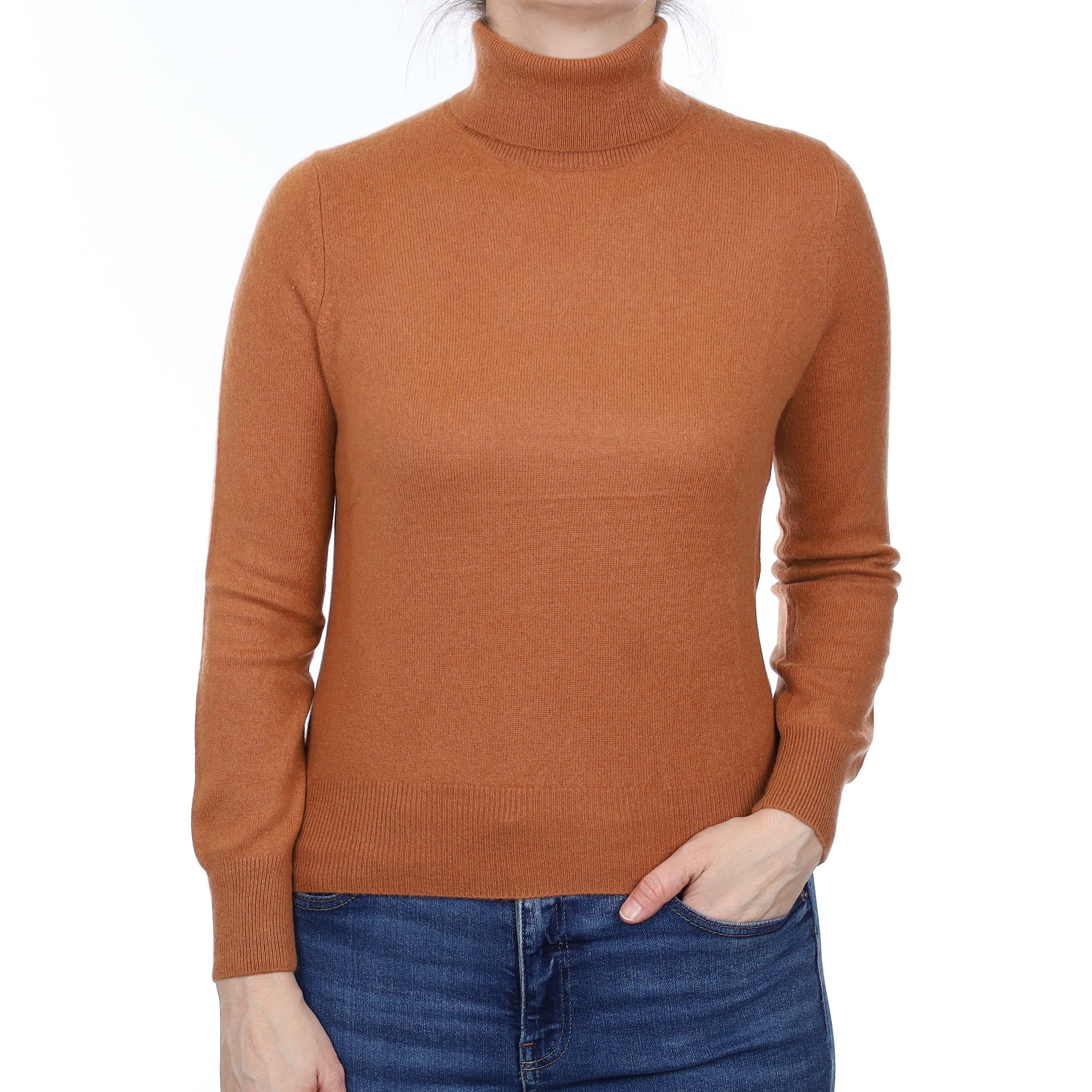 Copper Orange Cashmere Polo Neck Jumper Small