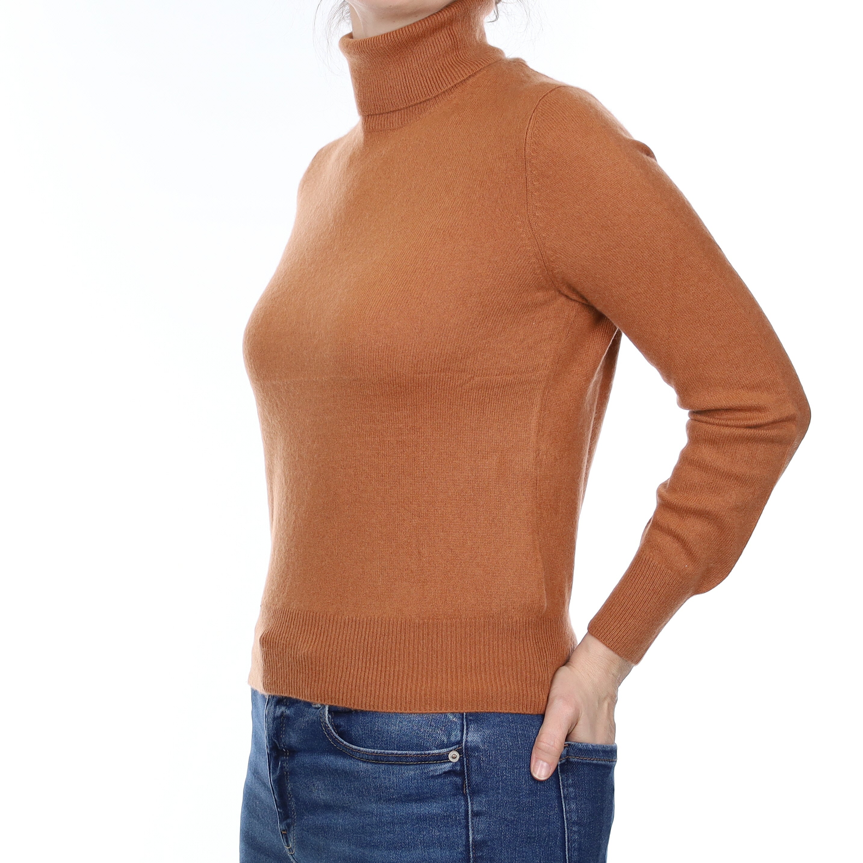 Copper Orange Cashmere Polo Neck Jumper Small
