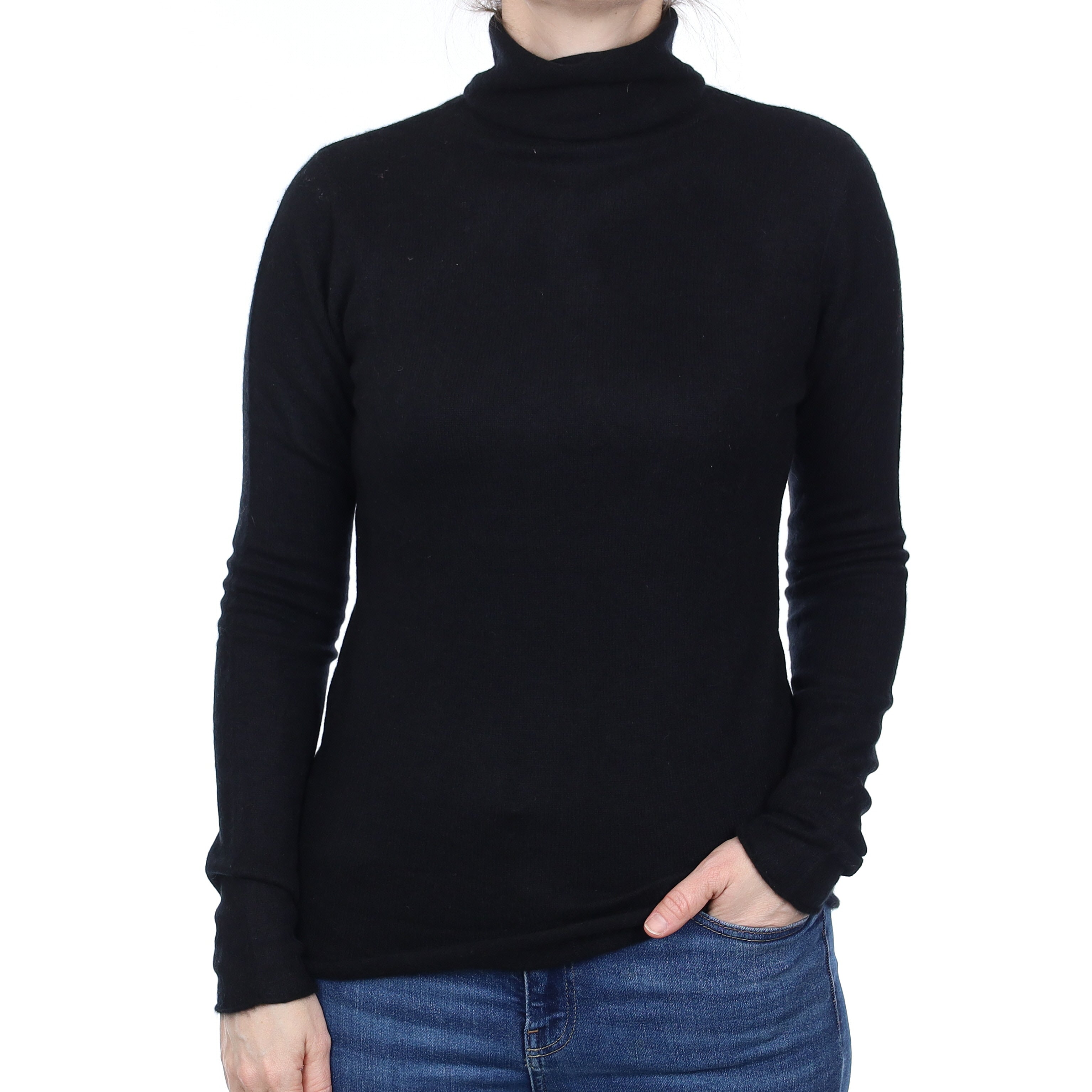 Black Cashmere Funnel Neck Jumper Small