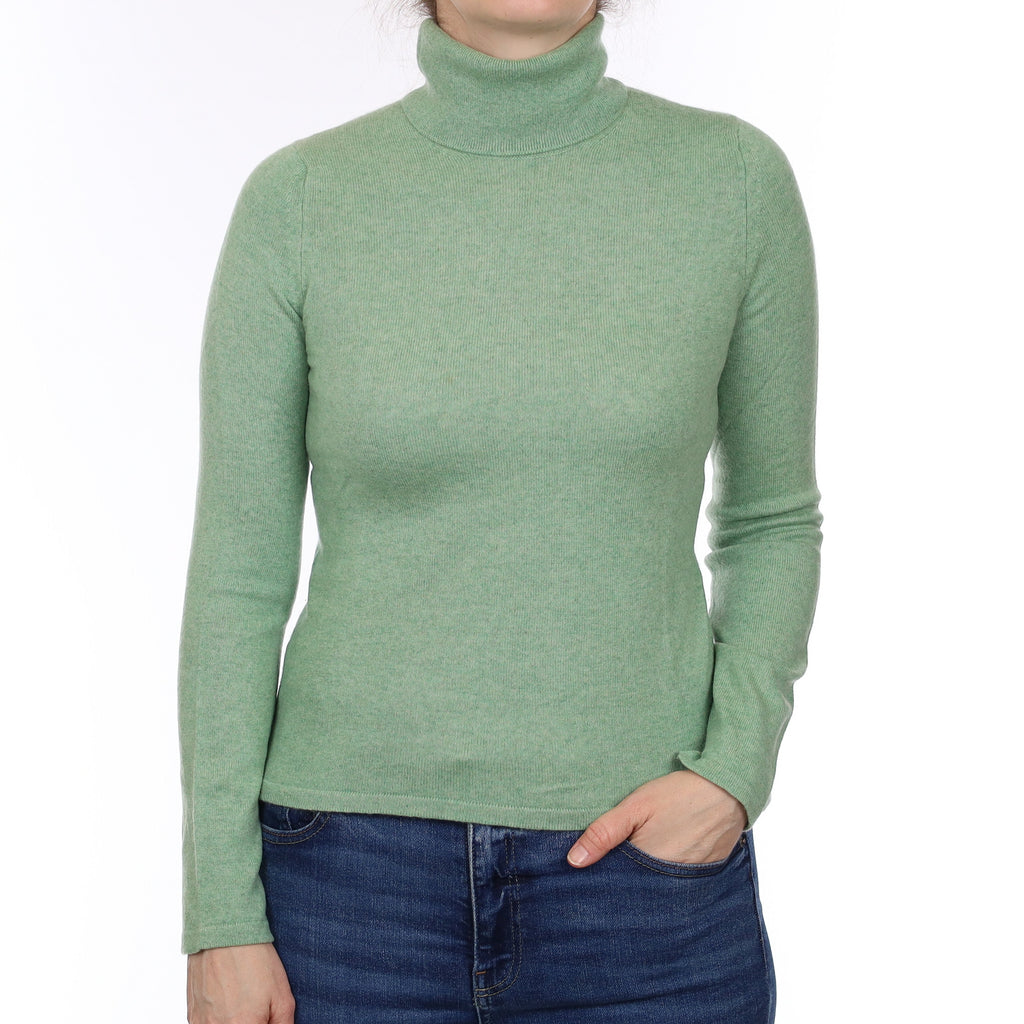 Spring Green Cashmere Polo Neck Jumper Small