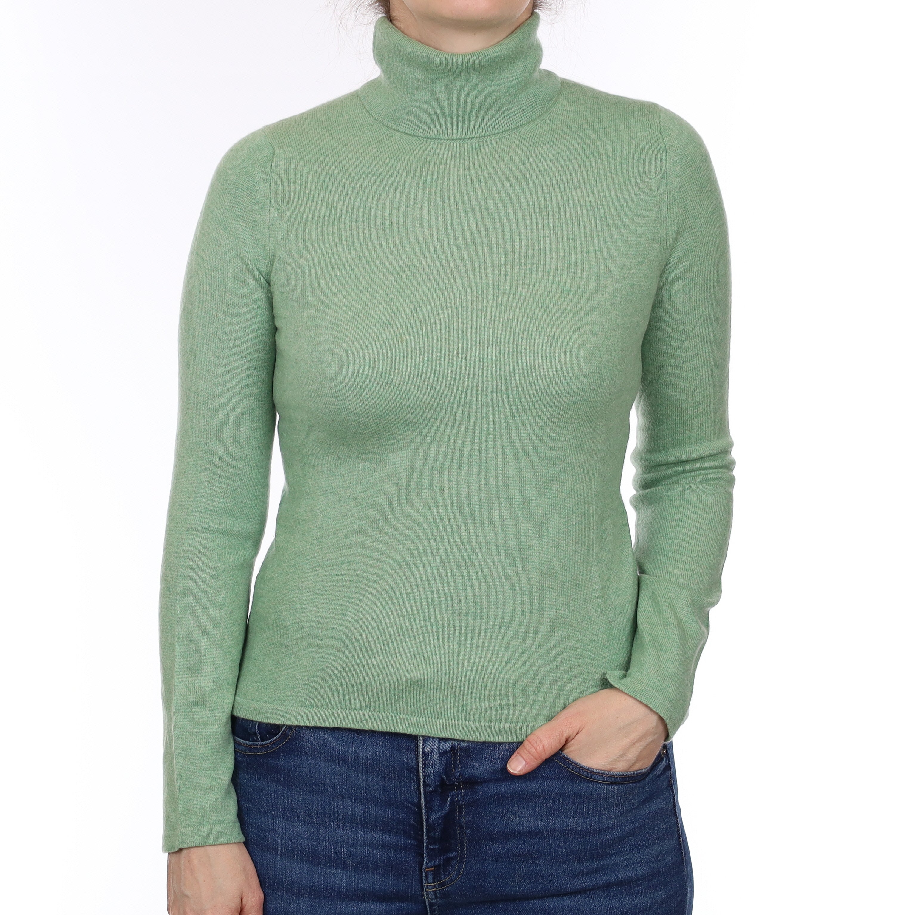Spring Green Cashmere Polo Neck Jumper Small