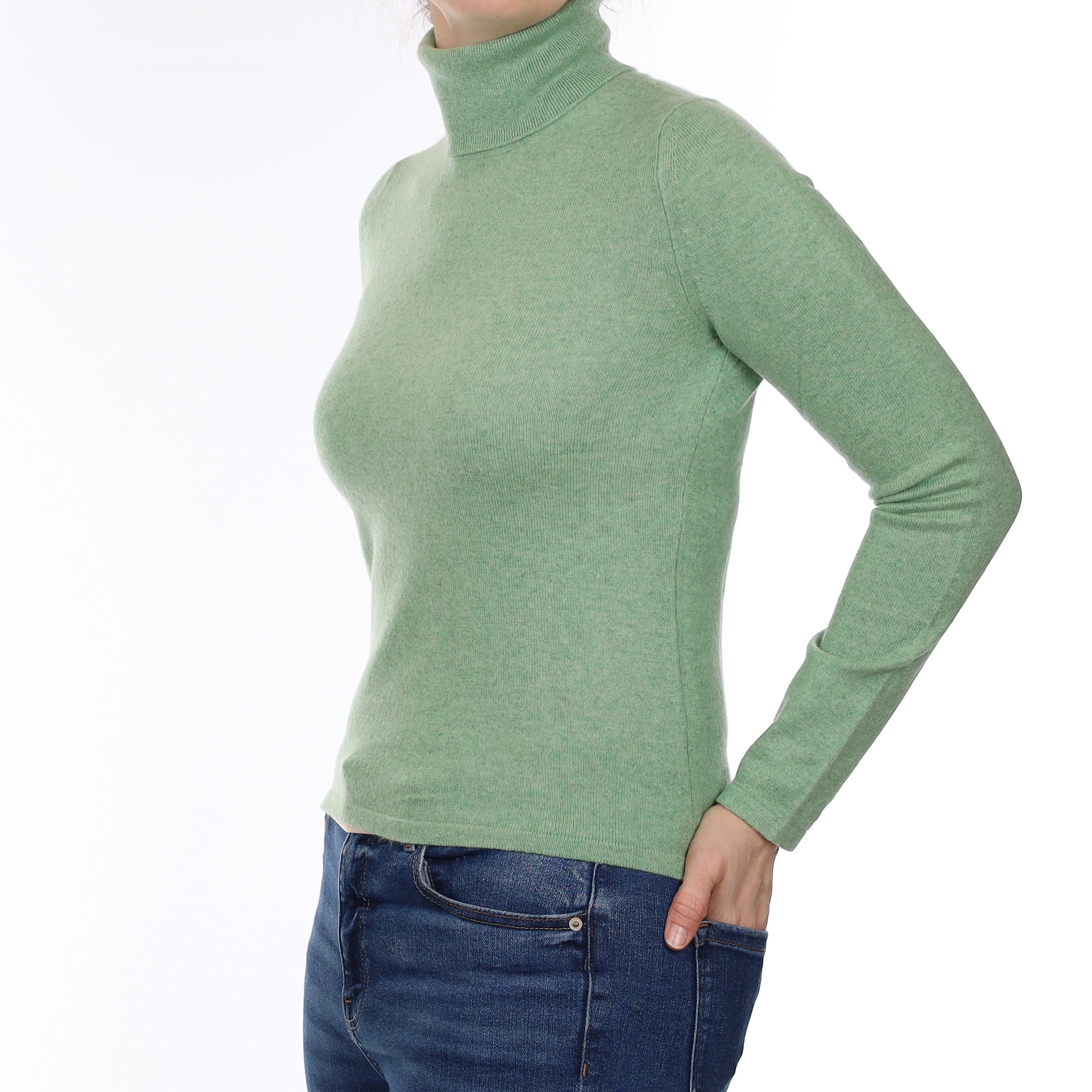 Spring Green Cashmere Polo Neck Jumper Small